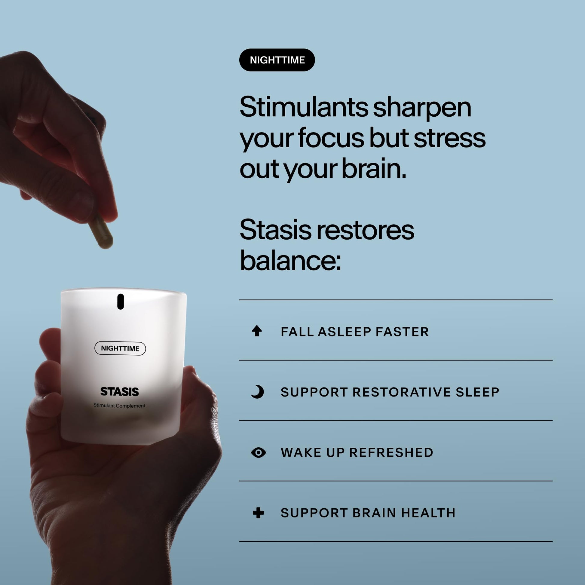 STASIS Nighttime Supplement for Men & Women with Magnesium, Melatonin, Zinc & Botanical Extracts, Evening Routine Support Capsules for Bedtime Use, Vegan, Non GMO, 25 Servings, 1 Month Supply STASIS Au supplements