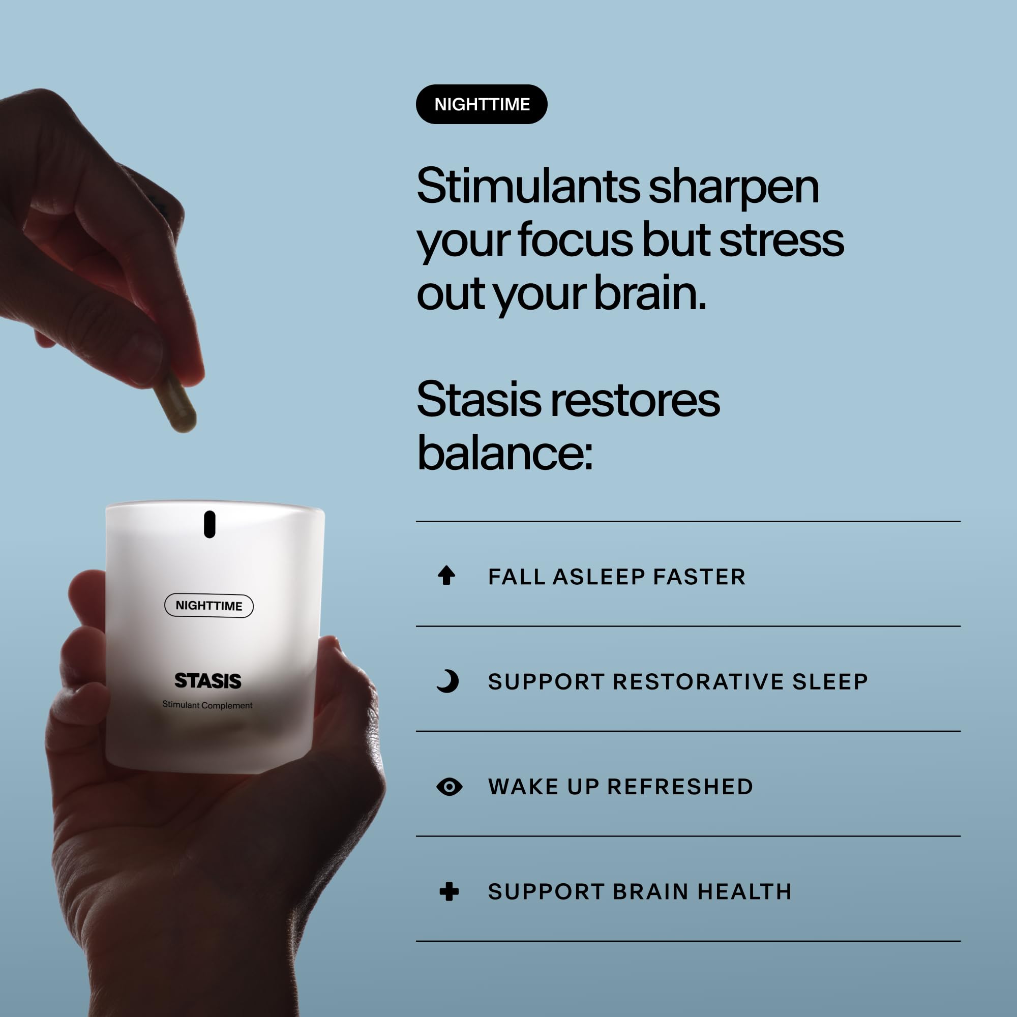 STASIS Nighttime Supplement for Men & Women with Magnesium, Melatonin, Zinc & Botanical Extracts, Evening Routine Support Capsules for Bedtime Use, Vegan, Non GMO, 25 Servings, 1 Month Supply STASIS Au supplements