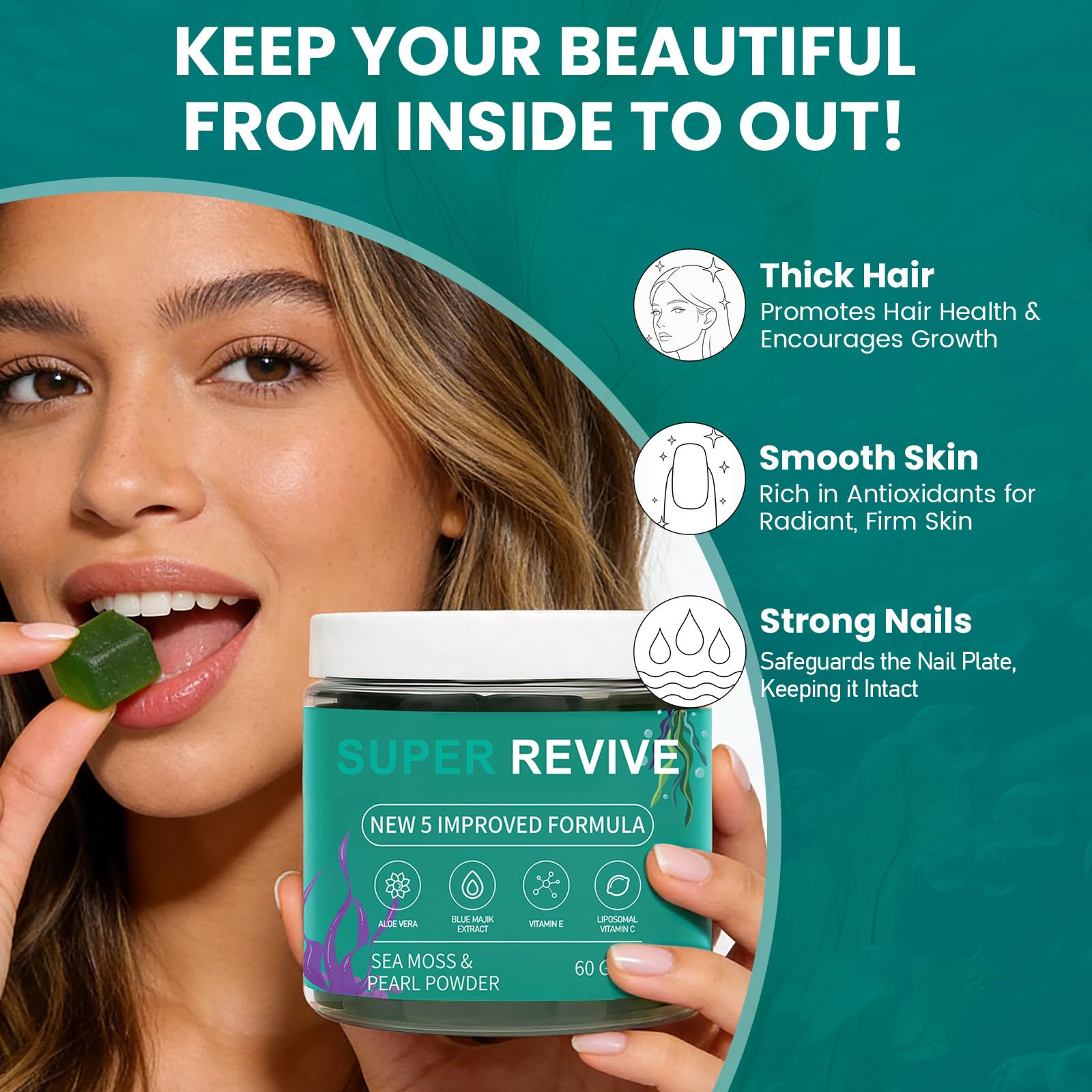 caicieter Super Revive Gummies for Hair Loss - Sea Moss Gummies with Vitamin C, E, Aloe Vera & Pearl Powder Glow, Promotes Thicker, Fuller & Stronger Hair - 60 Count caicieter Au supplements
