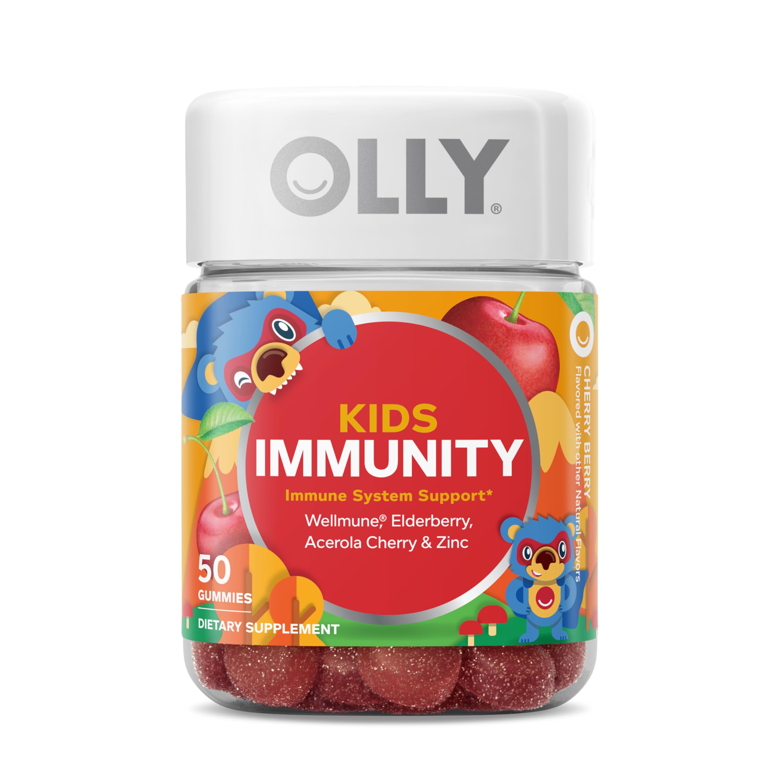 OLLY Kids Immunity Gummy, Immune Support, Wellmune, Elderberry, Vitamin C, Zinc, Chewable Supplement, Cherry - 50 Count OLLY Au supplements