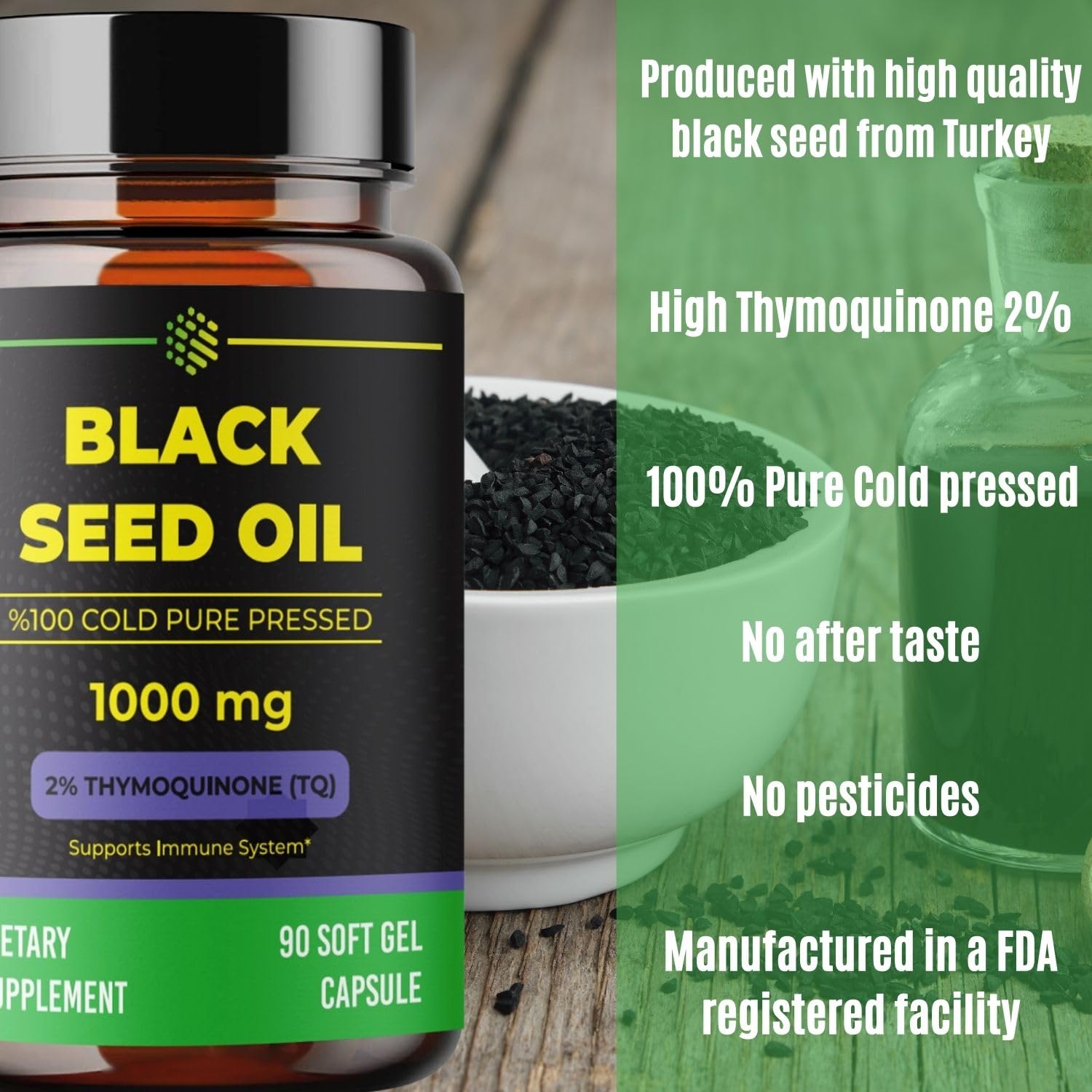 aromel Black Seed Oil Capsules, 90 Days Supply, 2% Thymoquinone, Non-GMO aromel Au supplements