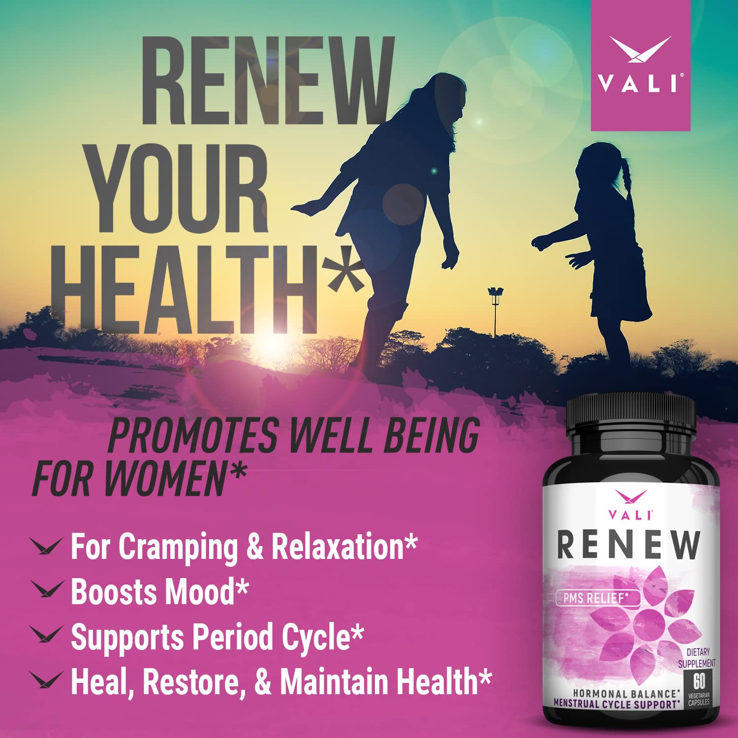 VALI Renew PMS Relief Supplement. Women’s Menstrual Cycle Support. Herbal Formula VALI Au supplements