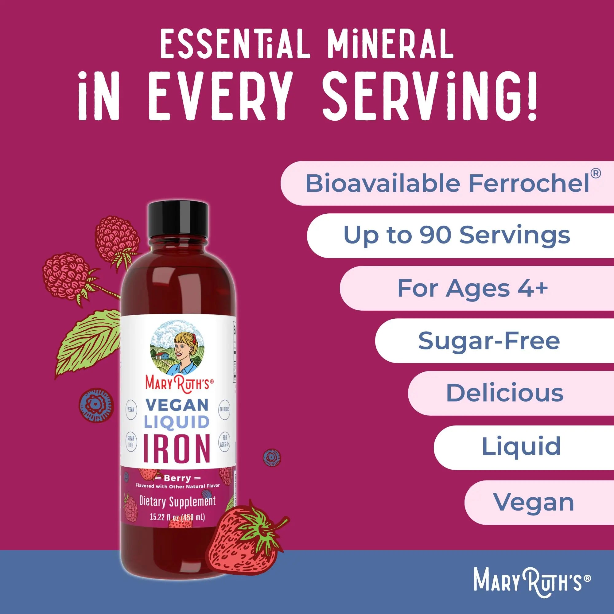 MaryRuth's Multivitamin Gummies for Women (Cherry & Raspberry) & Iron Liquid Supplement (Berry) | Clean Label Project Verified MARYRUTH'S Au supplements