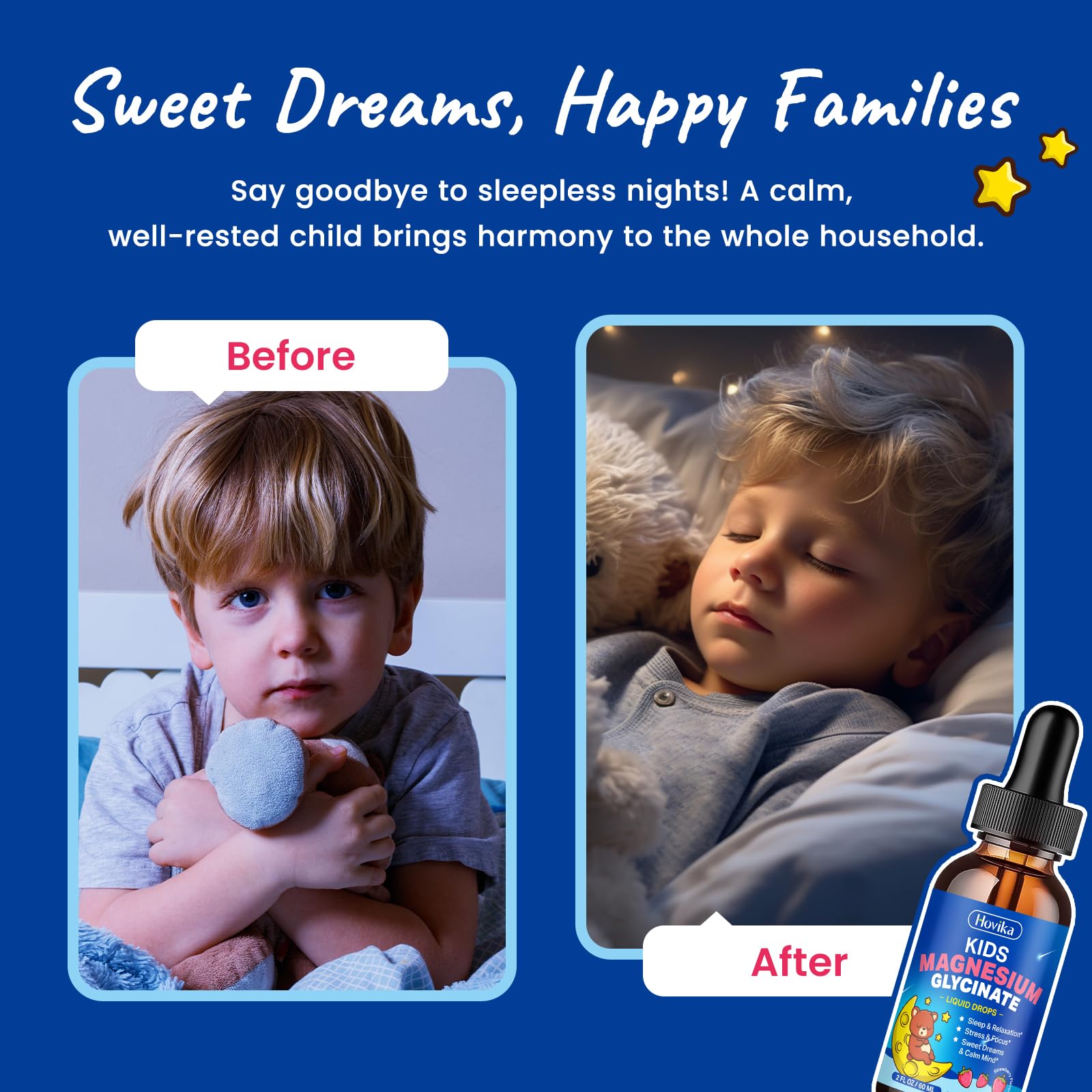 Magnesium Glycinate Liquid for Kids - with L-Theanine Omega-3, Vitamin B6, D3, Zinc - Kids Magnesium Drops for Sleep, Relaxation, Calm & Focus - 2 Fl Oz, Strawberry Flavor Hovika Au supplements