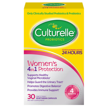 Culturelle 4-in-1 Probiotics for Women, Daily Probiotic & Prebiotic Supplement to Support Vaginal Health, Digestive Health, Immune Health, Occasional Diarrhea, Gas & Bloating Relief, Non-GMO, 30 Count Culturelle Au supplements