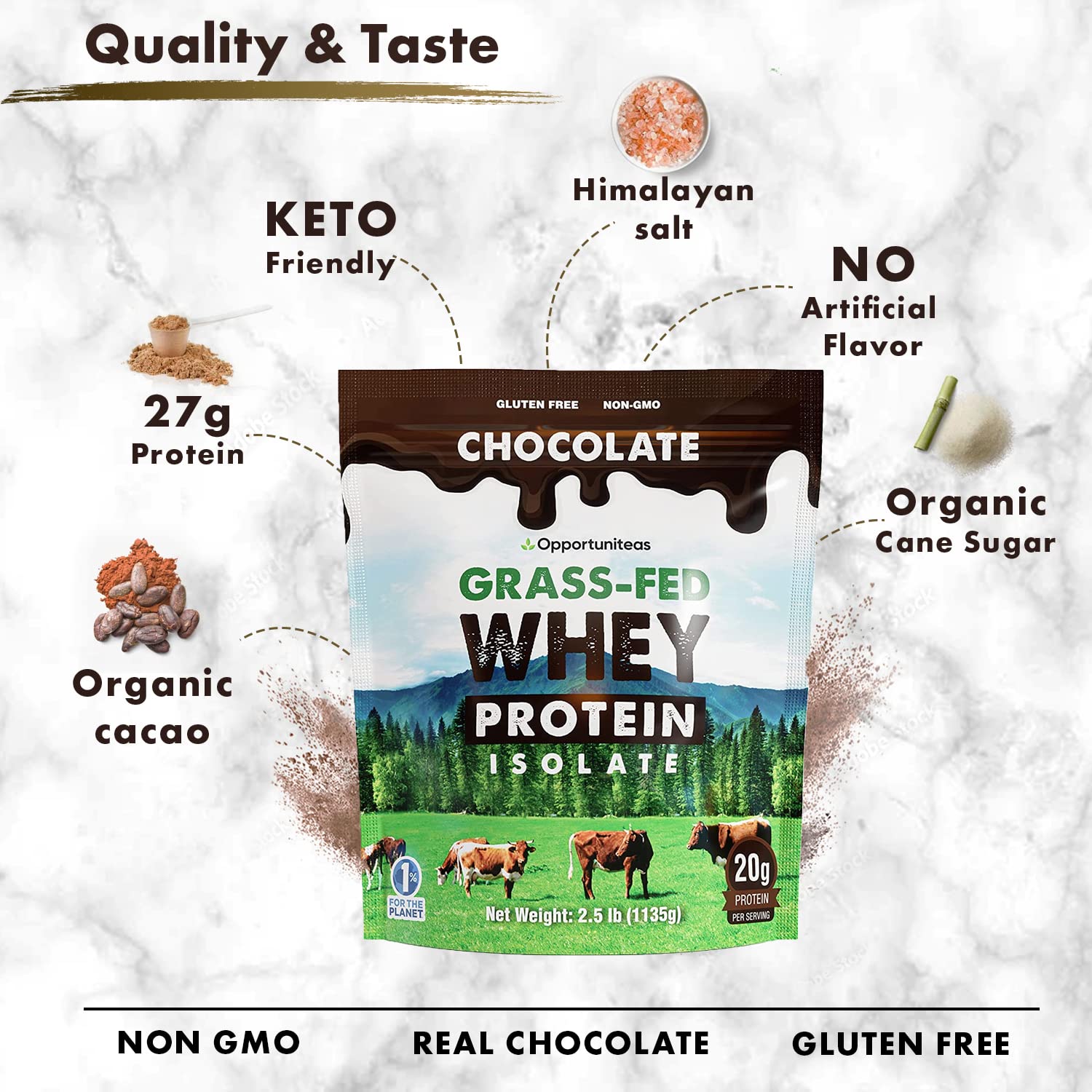 Opportuniteas Chocolate Whey Protein Powder - Grass Fed Whey Isolate + Organic Cacao Opportuniteas Au supplements