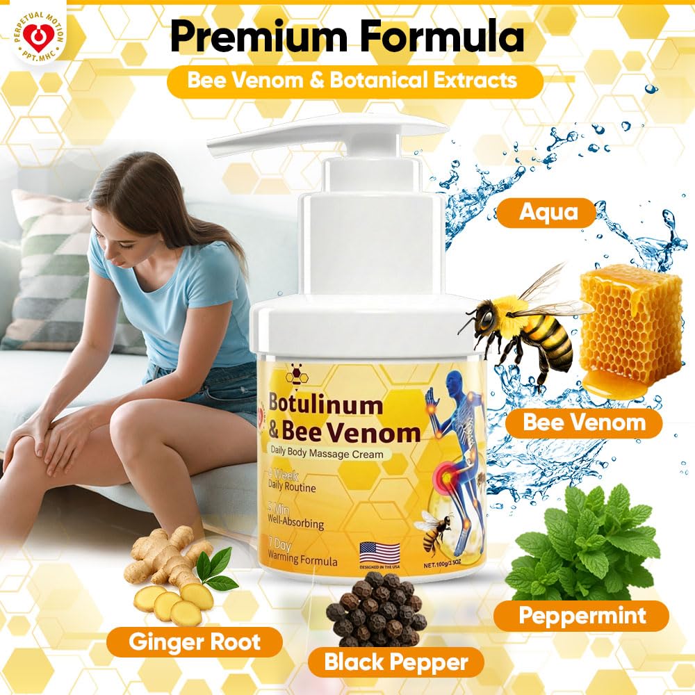 PPT.MHC Bee Venom Warming Cream with Pump - Massage Body Rub with Ginger, Peppermint & Black Pepper - Premium Bee Venom Lotion for Back, Legs & Feet - Everyday Non-Greasy 3.5oz Cream PPT.MHC Au supplements