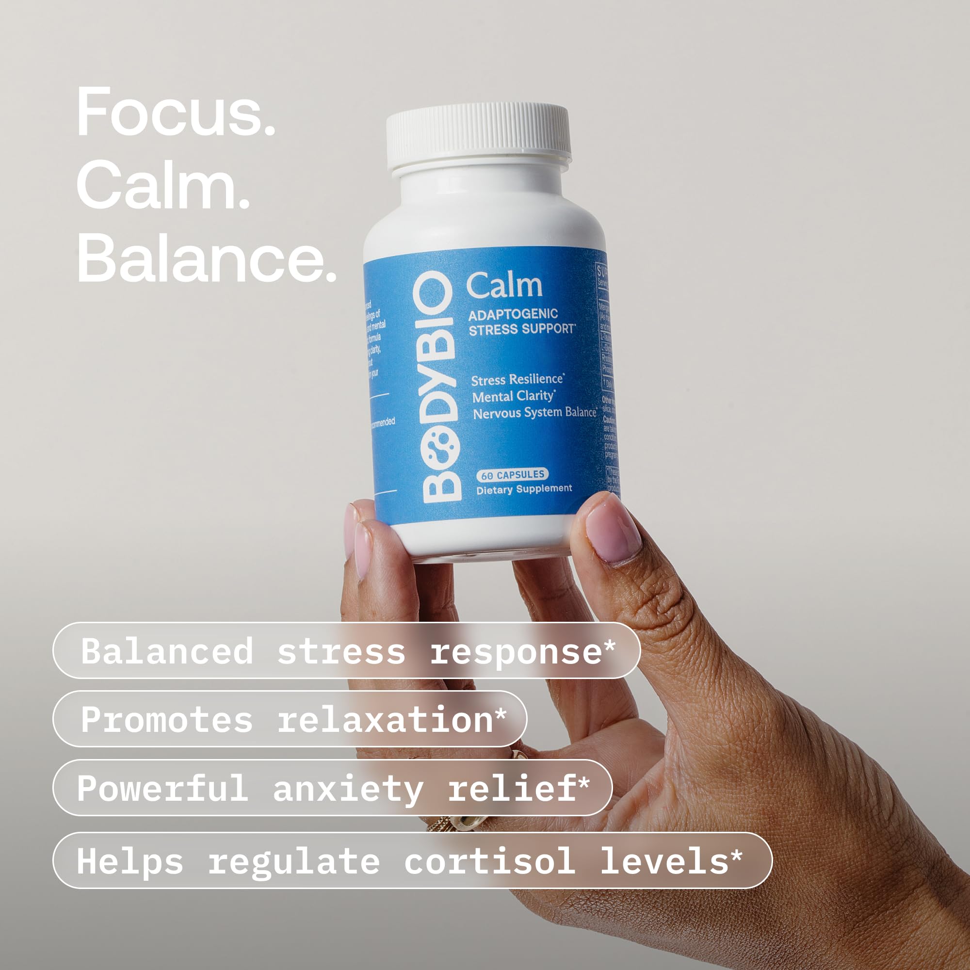BodyBio Calm - Natural Stress Relief Blend with Rhodiola, Glycine & Phosphatidylserine - Supports Relaxation, Mental Focus & Balanced Cortisol - Non - Drowsy Formula BodyBio Au supplements