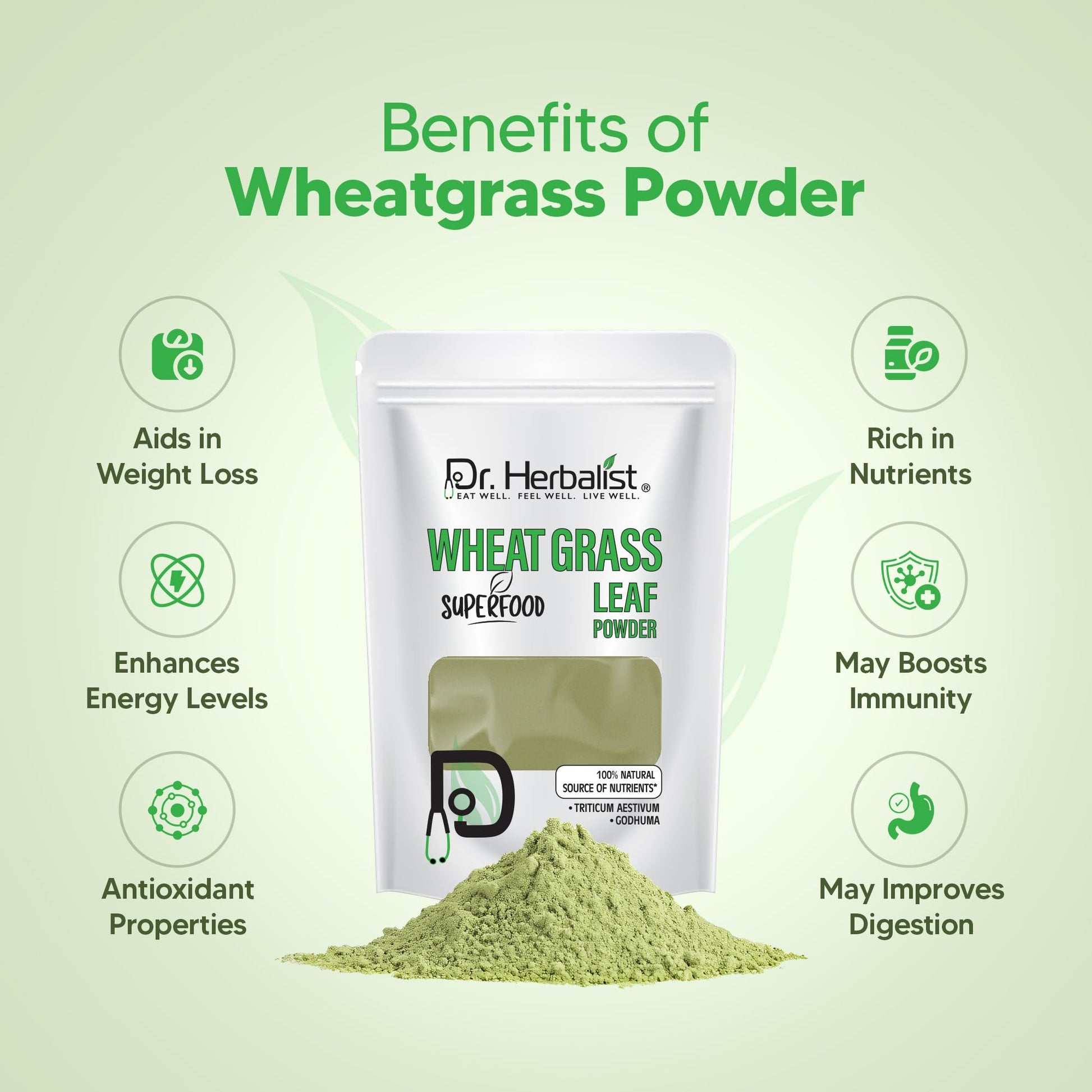 Dr. HERBALIST Wheatgrass Powder 200g - Pure Triticum Aestivum with Chlorophyll Iron & Vitamins A C E | Supports Daily Greens Detox & Nutrient Density* | Halal Dr. HERBALIST Au supplements