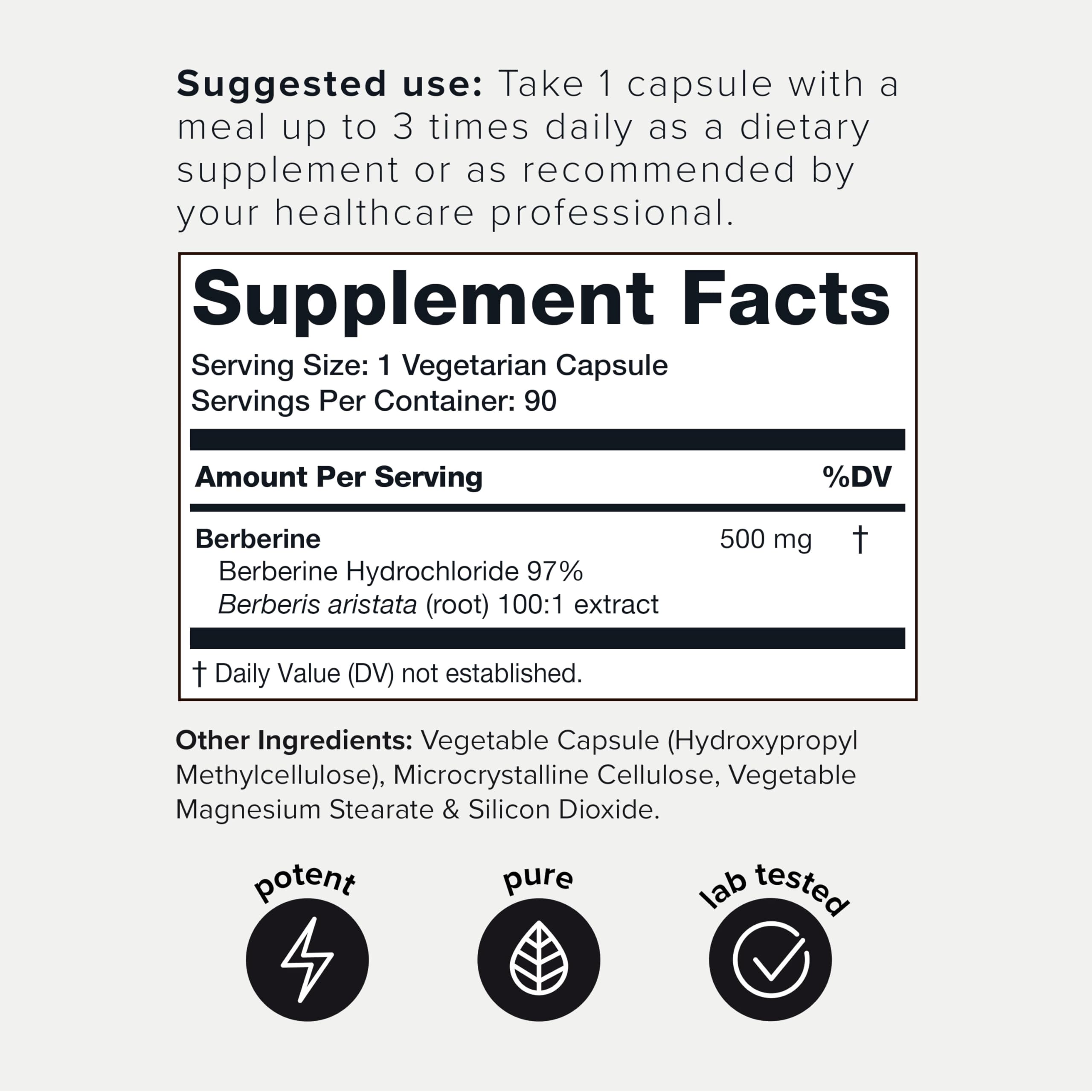 Toniiq Ultra High Strength Berberine HCl from The Himalayas - 100:1 Concentrated Extract - Lab-Tested 97% Berberine HCl - 90 Vegetarian Capsules, 500 mg per Capsule Toniiq Au supplements
