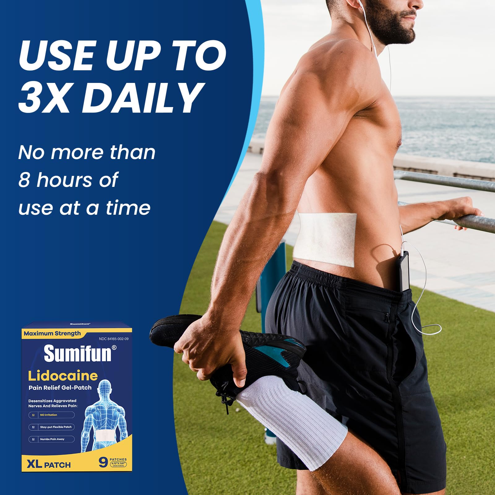 Sumifun 4% Lidocaine XL Pain Patches | Extra Large 4.72"x7.87" for Full Back & Thigh Coverage | Maximum Strength OTC Numbing | 8-Hour Medical Adhesion (X-Large, Count, 9) Sumifun Au supplements
