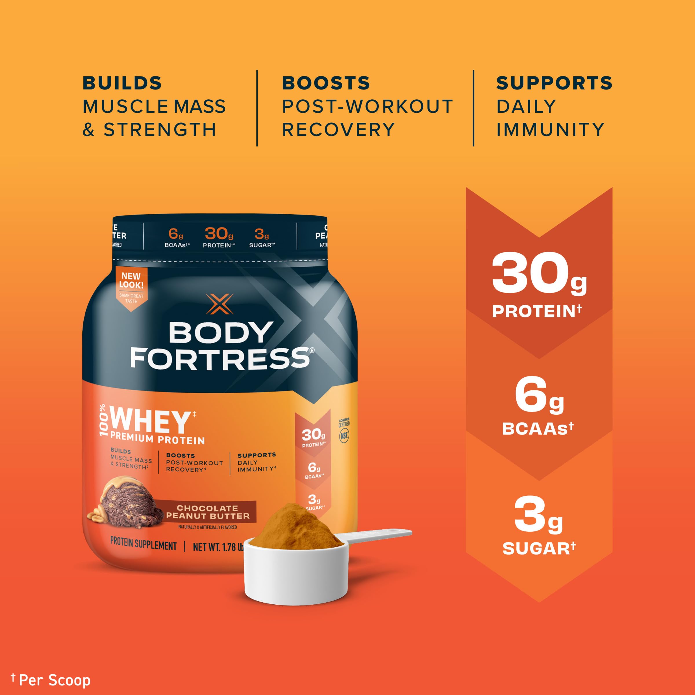 Body Fortress 100% Whey, Premium Protein Powder, Chocolate Peanut Butter, 1.78lbs Body Fortress Au supplements