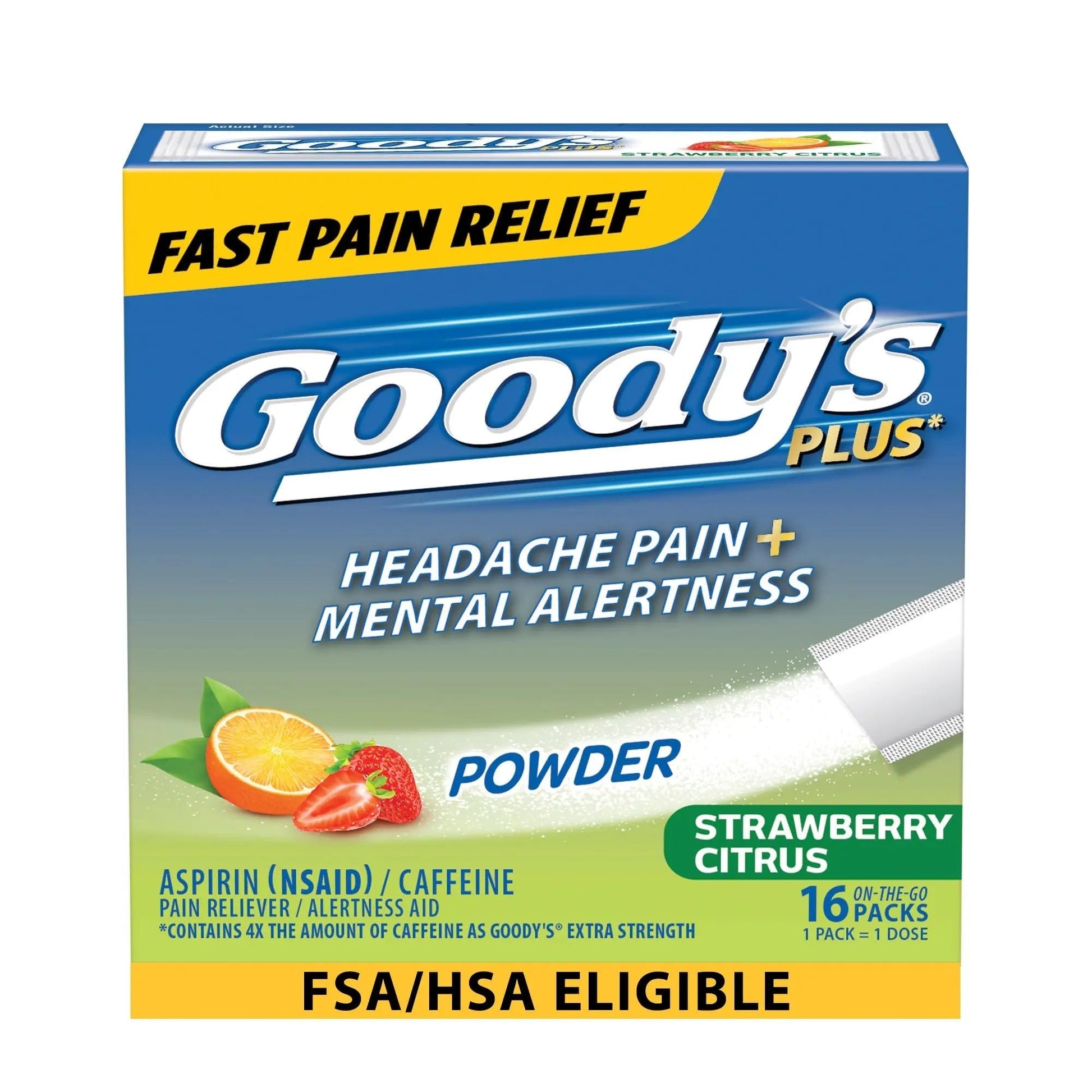 Goody’s Headache Relief Plus Mental Alertness Powder, with Aspirin and Caffeine, Strawberry Citrus Flavor, 16 Count Goody's Au supplements