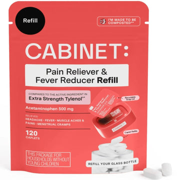 Cabinet: 500mg Acetaminophen for Headache Relief, Toothaches, Sore Throat, and Fever Reducer, 120 Tablets (Refill Pouch) Cabinet: Au supplements