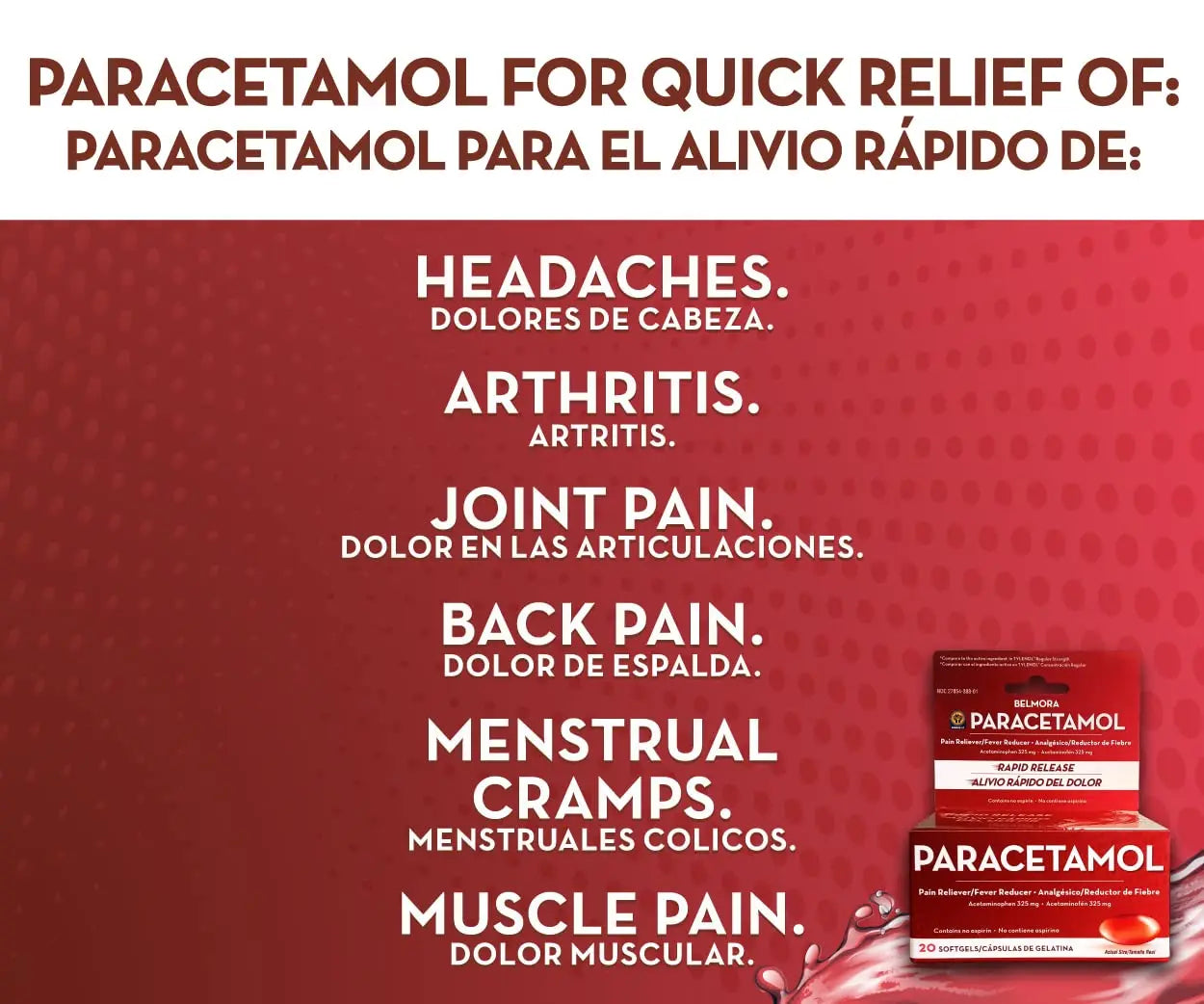 Belmora Paracetamol Acetaminophen 325mg 20 Softgels for Pain Relief, Liquid Filled Capsules for Rapid Release, Fever Reducer for Adults Extra Strength Belmora paracetamol Au supplements