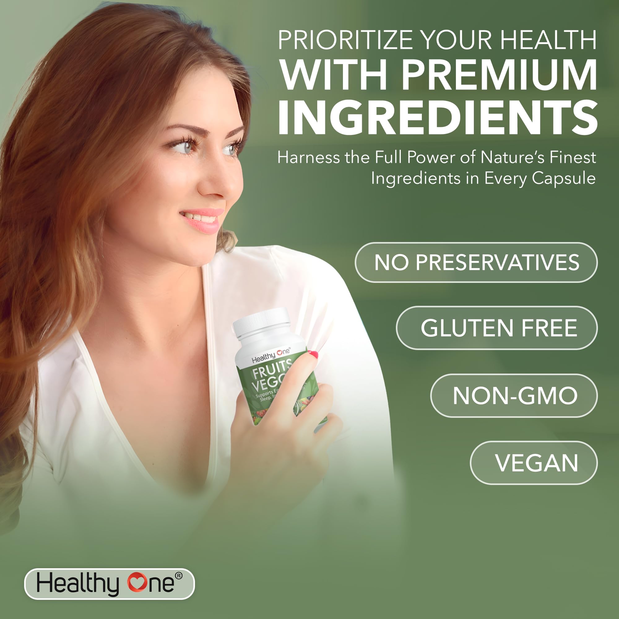 Fruits & Veggies Formula - 27 Premium Whole Foods - Organic Ingredients - Equals 3 Servings of Fruits & Vegetables - Improve Energy, Focus & Immune Function - Fiber - Antioxidants - 120ct (60 Serv) Healthy One Au supplements