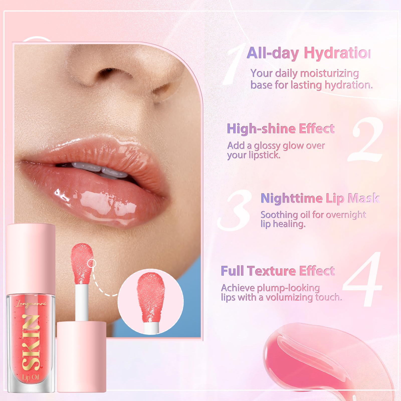 LANGMANNI Moisturizing Lip Oil,No-Sticky Lip Gloss Lip Balm Lip Care,Fruit Flavoured Lip Oil For Dry Lip's Moisturizing Hydrating And Nourishing ((Strawberry)) LANGMANNI Au supplements