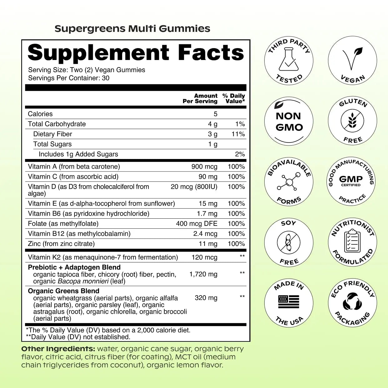 wholier Supergreens Multi Gummies, Daily Greens with Prebiotics, Fiber, Adaptogens, Plant-Based Multivitamin with 9 Essential Vitamins wholier Au supplements