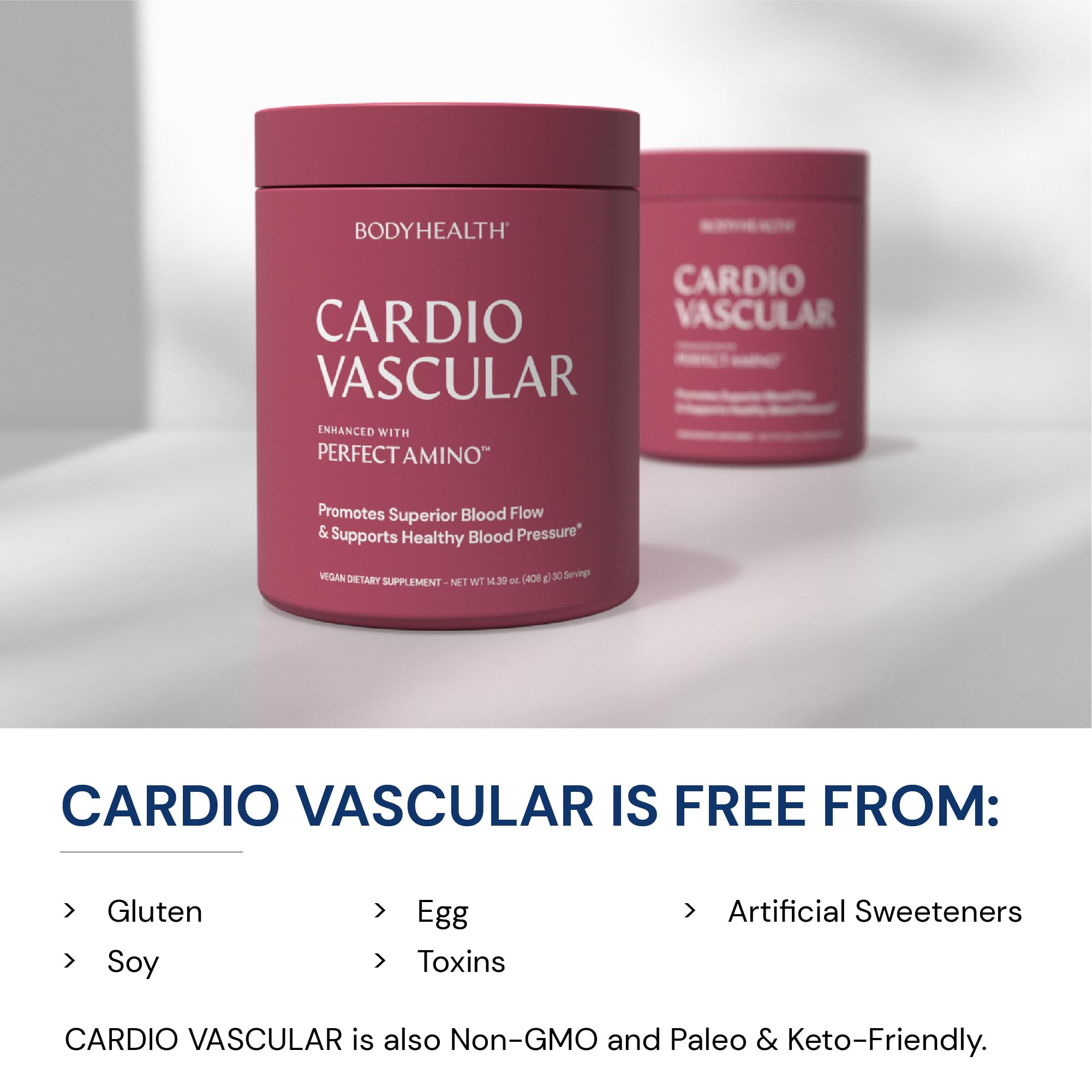 BodyHealth Cardio Vascular with PerfectAmino, Blood Flow and Heart Health Supplement Support with CoQ10, Nicotinamide Riboside, Resveratrol and D-Ribose, Chocolate Flavor, 30 Servings BodyHealth Au supplements