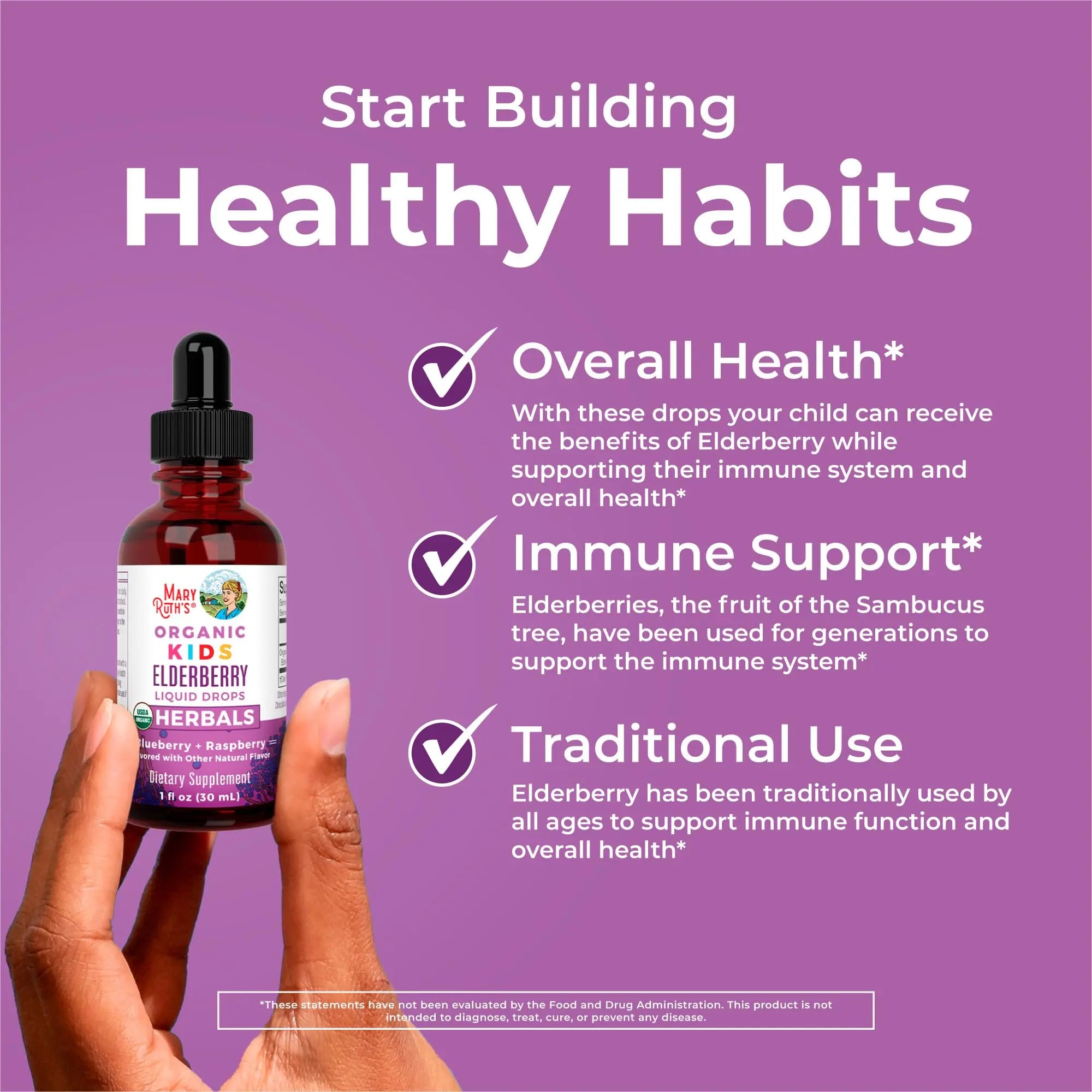 MaryRuth Organics USDA Organic Elderberry Liquid Drops for Kids | Vegan Elderberry Extract Organic Glycerin | Immune Support Supplement | Overall Health | Formulated for Ages 4-13 | 1oz MARYRUTH'S Au supplements