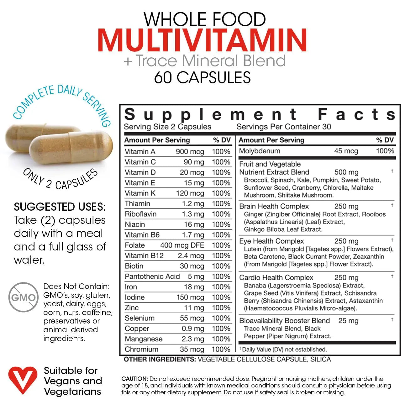 Silver Fern Whole Food Daily Multi Vitamin w/Trace Mineral Blend Supplement - 2 Bottles - 60 Vegicaps Each - 60 Day Supply Silver Fern Au supplements