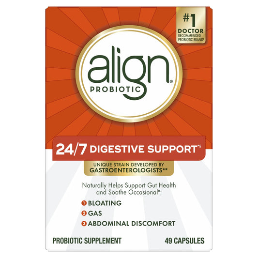 Align Probiotic, 24/7 Digestive Support*§, Probiotics for Women and Men, Probiotics for Digestive Health, Men and Womens Probiotic Capsules Help Relieve Occasional Bloating & Gas*, 49 Capsules AlignAU supplements