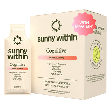 Sunny Within - Brain Health Supplement - Magnesium L-Threonate from Magtein®, Lion’s Mane, Alpha GPC, L-Theanine, ALA & Avocado Oil - Focus, Mood & Memory Support* - 30 Daily Vegan Pouches Sunny Within Au supplements