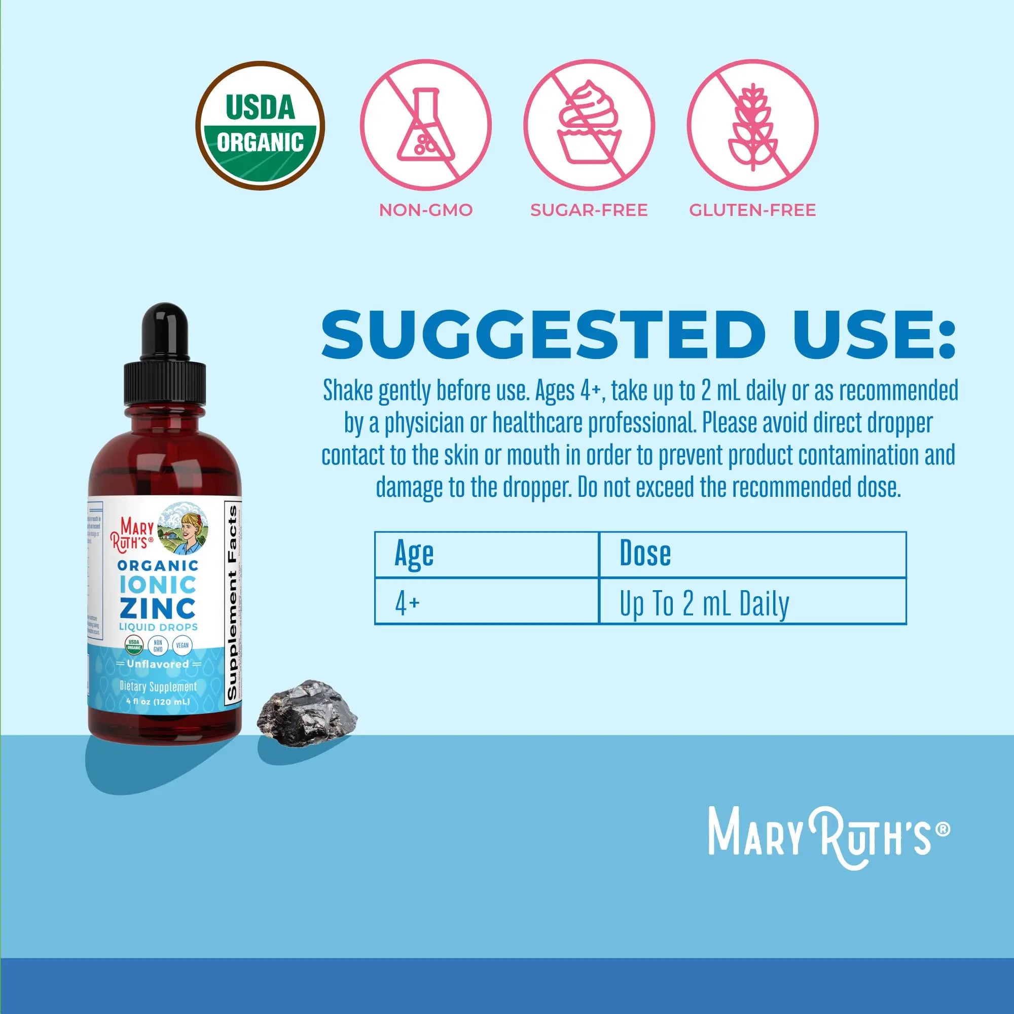 MaryRuth Organics Zinc Supplement for Immune Support, Immune Support Supplement for Kids, Ages 4-13, Zinc Sulfate, Vegan, USDA Organic, Glycerin Based, 2 Fl Oz MARYRUTH'S Au supplements