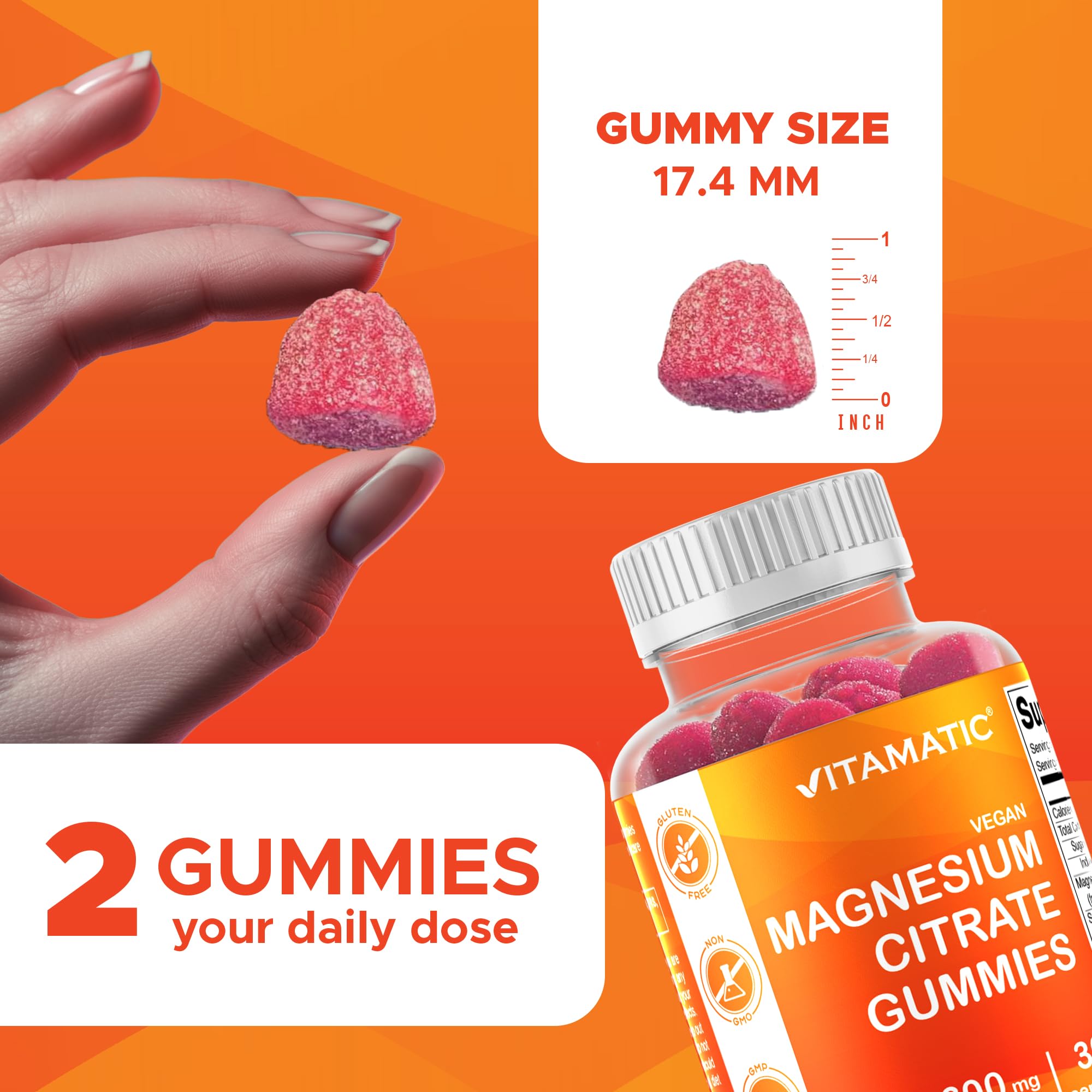 Vitamatic Magnesium Gummies 600mg per Serving – 60 Vegan Count for Relaxation, Muscle, Bone, and Energy Support Vitamatic Au supplements