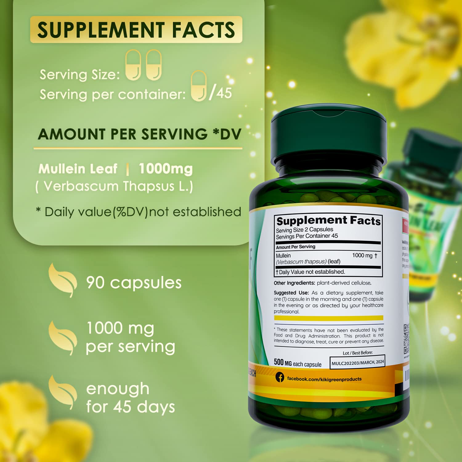 KIKI Green Mullein Leaf Extract Capsules - Herbal Respiratory Supplement - for Lung Cleans KIKI Green Au supplements