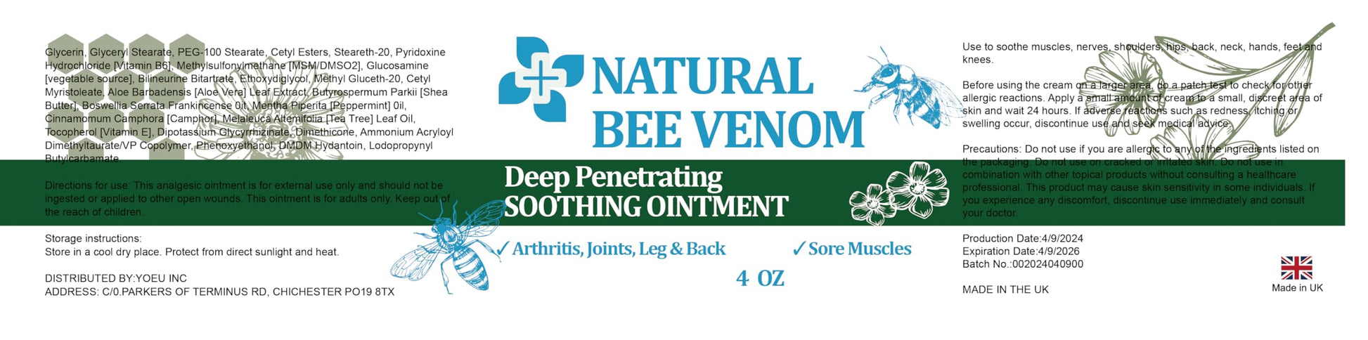 PIBIOOMAP Zealand Bee Venom Serum Gel, Professional for Joint, Muscle, Bone Cream, 24h Fast Release, Soothing Powerful for Back, Neck, Hand, Foot, Knee, Muscle, Shoulder, Hip, Nerve PIBIOOMAP Au supplements