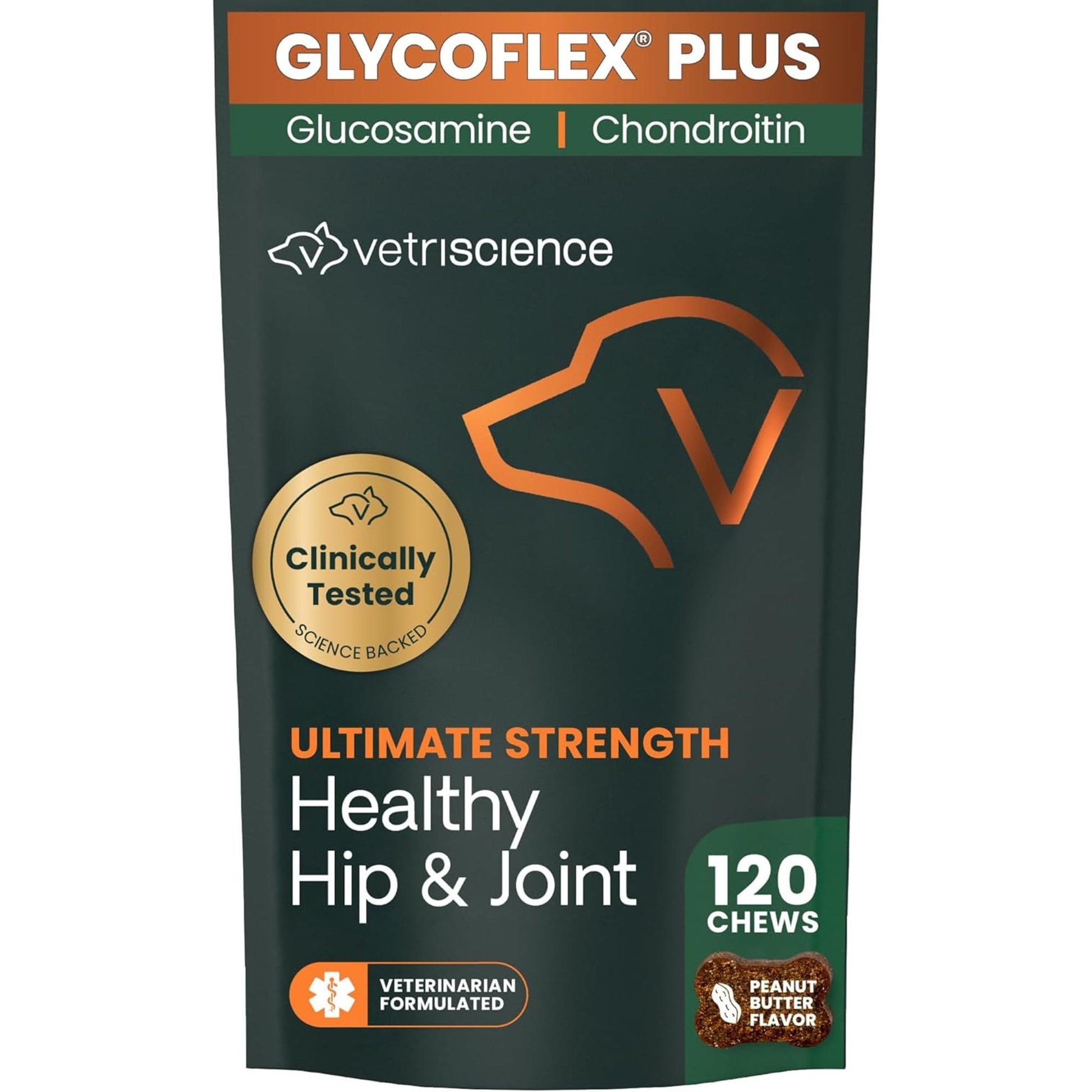 VetriScience Ultimate Strength Hip & Joint Supplement for Dogs, GlycoFlex Plus – MSM, Chondroitin & Green-Lipped Mussel Chews for Mobility, Flexibility, Comfort & Support, Peanut Butter Flavor 120 Cnt VETRISCIENCE Au supplements