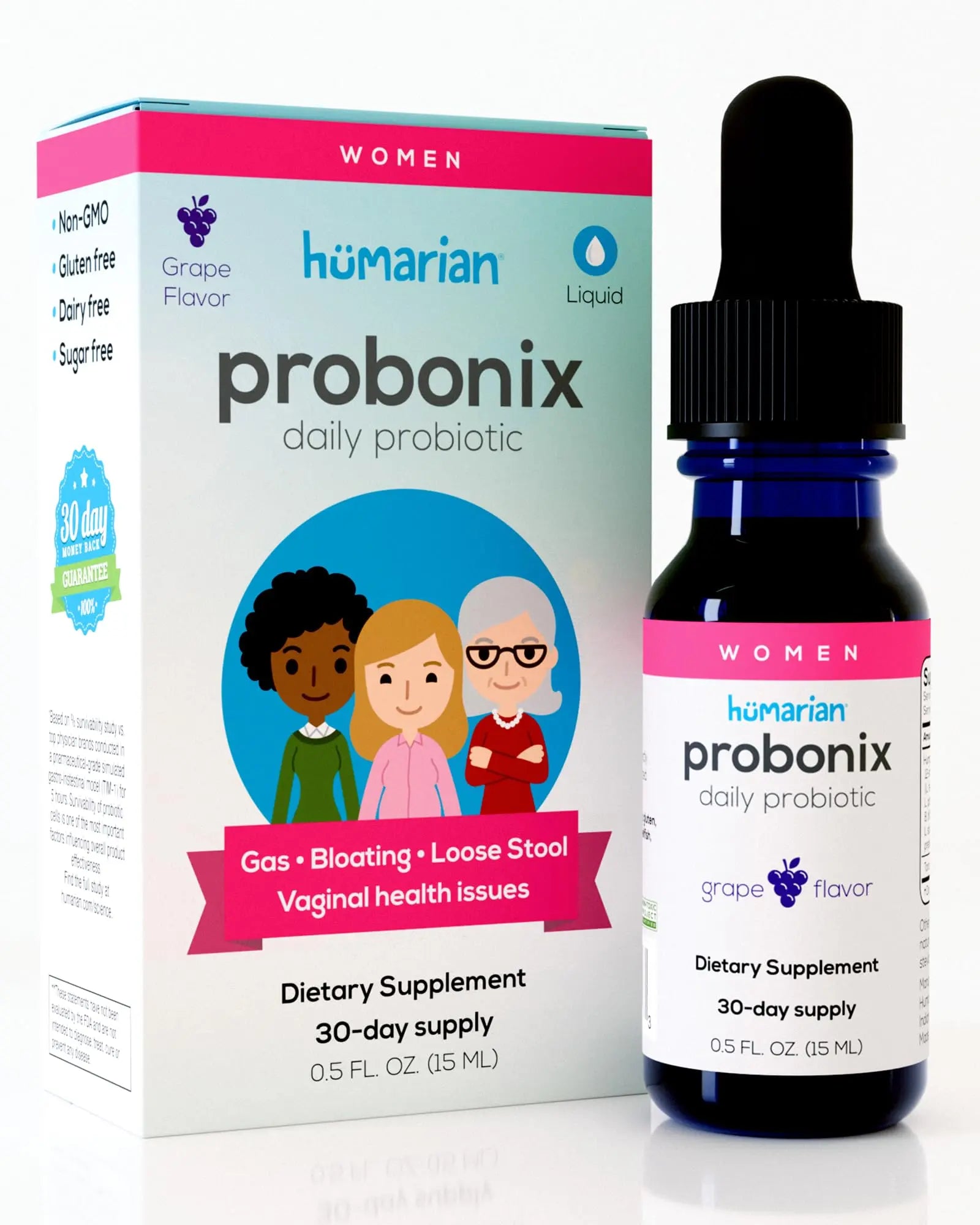 Probonix Humarian Liquid Probiotics for Women - 12-Strain Probiotic Drops to Fortify Women’s Gut Health, Vaginal Health, Immunity and Overall Wellness - 30-Day Supply - Delicious Grape Flavor Probonix Au supplements
