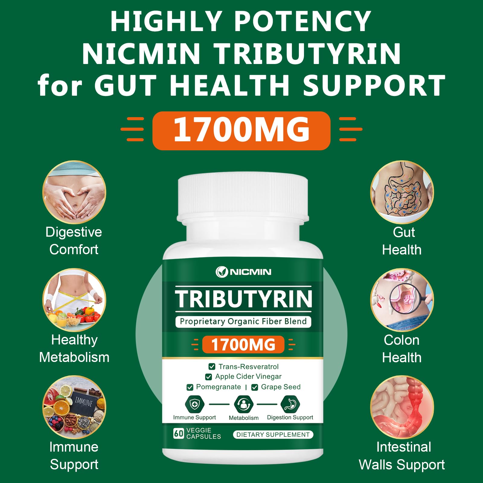 NICMIN Tributyrin Supplement - Premium Butyrate Gut Health Supplement for Leaky Gut 60 Capsules NICMIN Au supplements