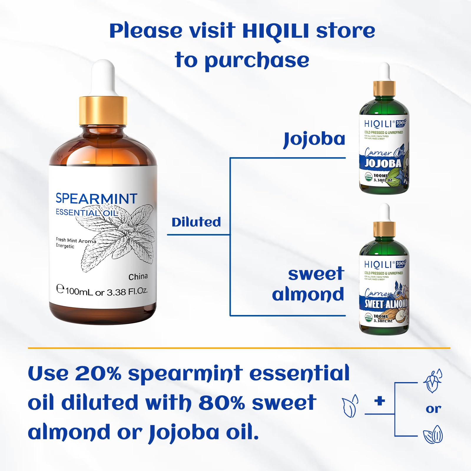 HIQILI 100ML Spearmint Essential Oil for Skin Care -100% Pure Treatment Grade - 3.38 Fl Oz. HIQILI Au supplements