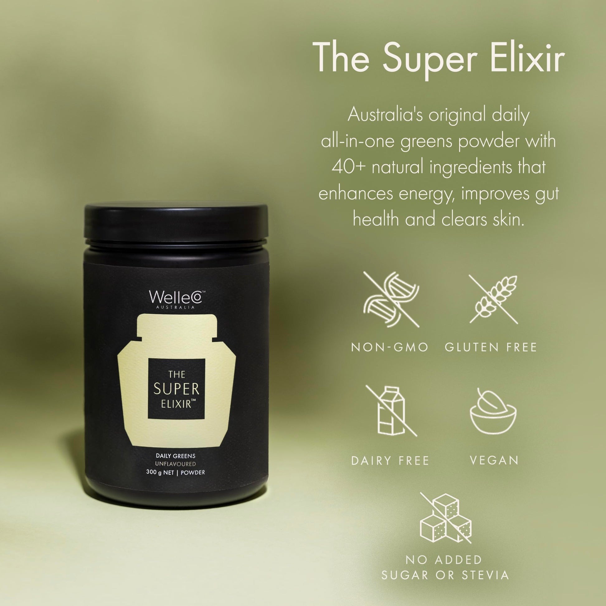 WelleCo The Super Elixir, Daily Greens Powder with Probiotics, Superfoods & Whole Foods, Unflavored Drink Mix for Gut Health, Immunity, Energy, Skin & Hair, 10.5oz Jar WelleCo Au supplements