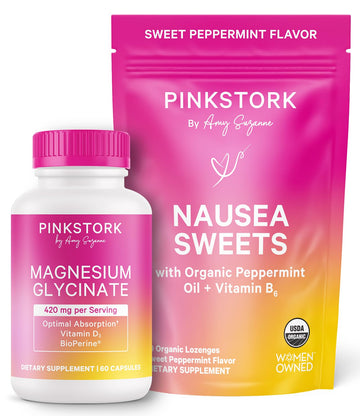 Pink Stork Mood and Stomach Relief Bundle - Magnesium Glycinate and Organic Peppermint Sweets for Morning Sickness and Motion Sickness, Mood Support Pink Stork Au supplements
