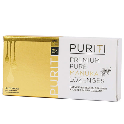 PURITI Premium Manuka Honey Lozenges High Potency - Sugar Free Drops | Genuine New Zealand Raw Manuka Honey Soothers for Coughs & Sore Throats | UMF Certified MGO 400+ UMF12+ (16 Pack) PURITI buy supplements Au