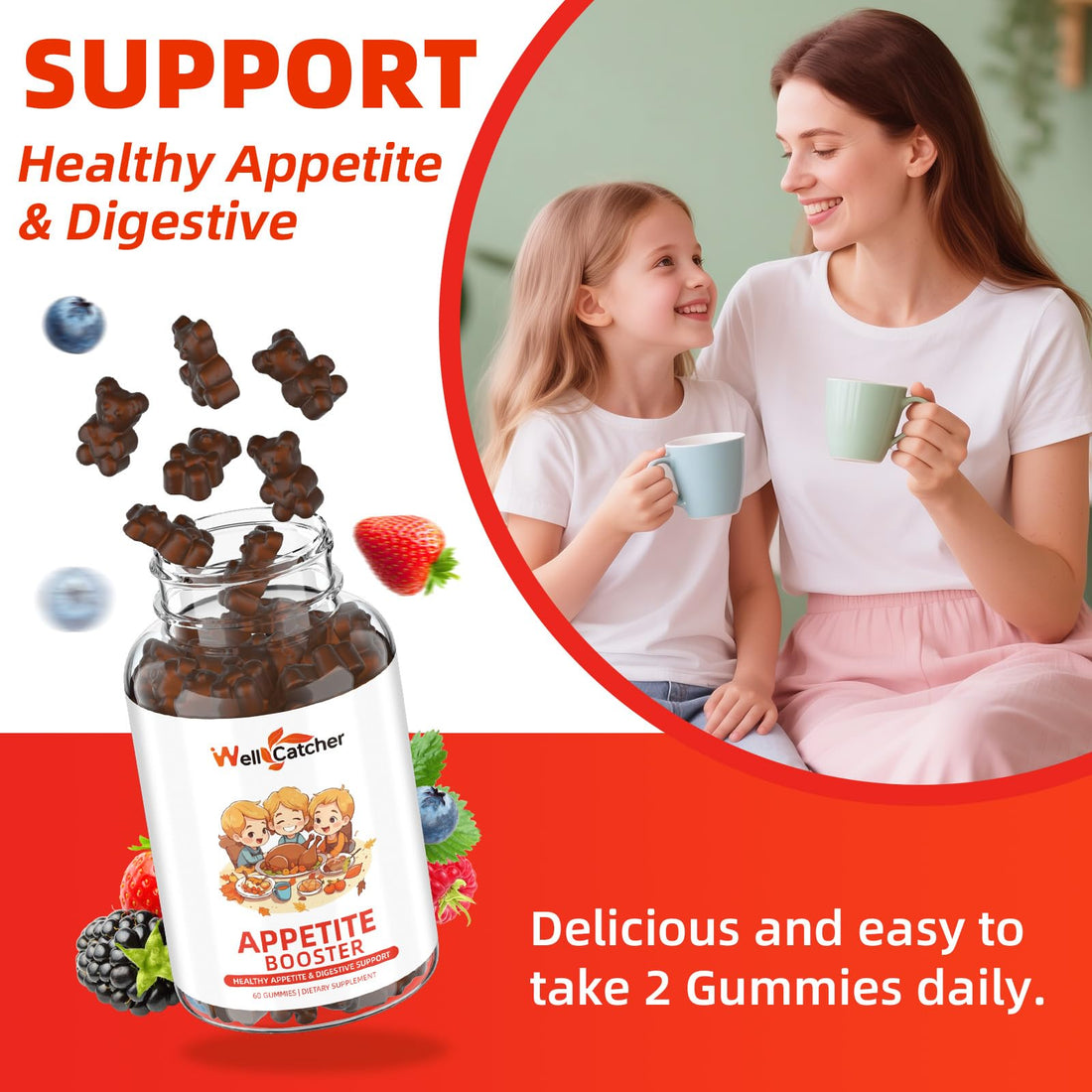 Appetite Booster Gummies for Kids Adults: Appetite Support Supplement with Bromelain Hawthorn Zinc Vitamin B12 for Healthy Digestive & Nutritional Balance, Sugar Free Mixed Fruit Flavor Vegan 30 Days Wellcatcher uk supplements