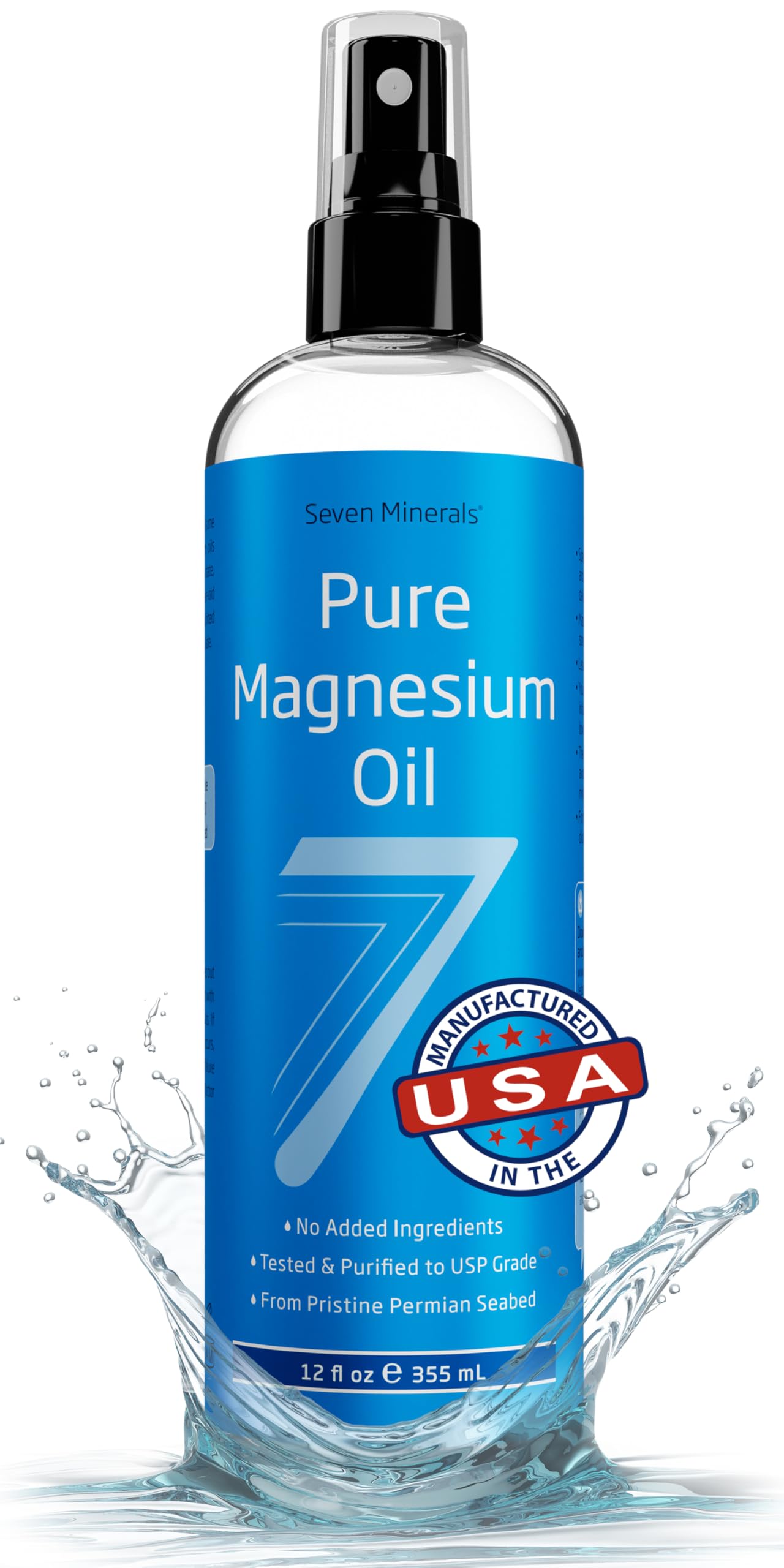 Seven Minerals Pure Magnesium Oil Spray, Big 12oz, USP Grade, Extra Strength, for Feet, Sleep, Muscle Pain & Cramps - Mined in The USA Seven Minerals Au supplements