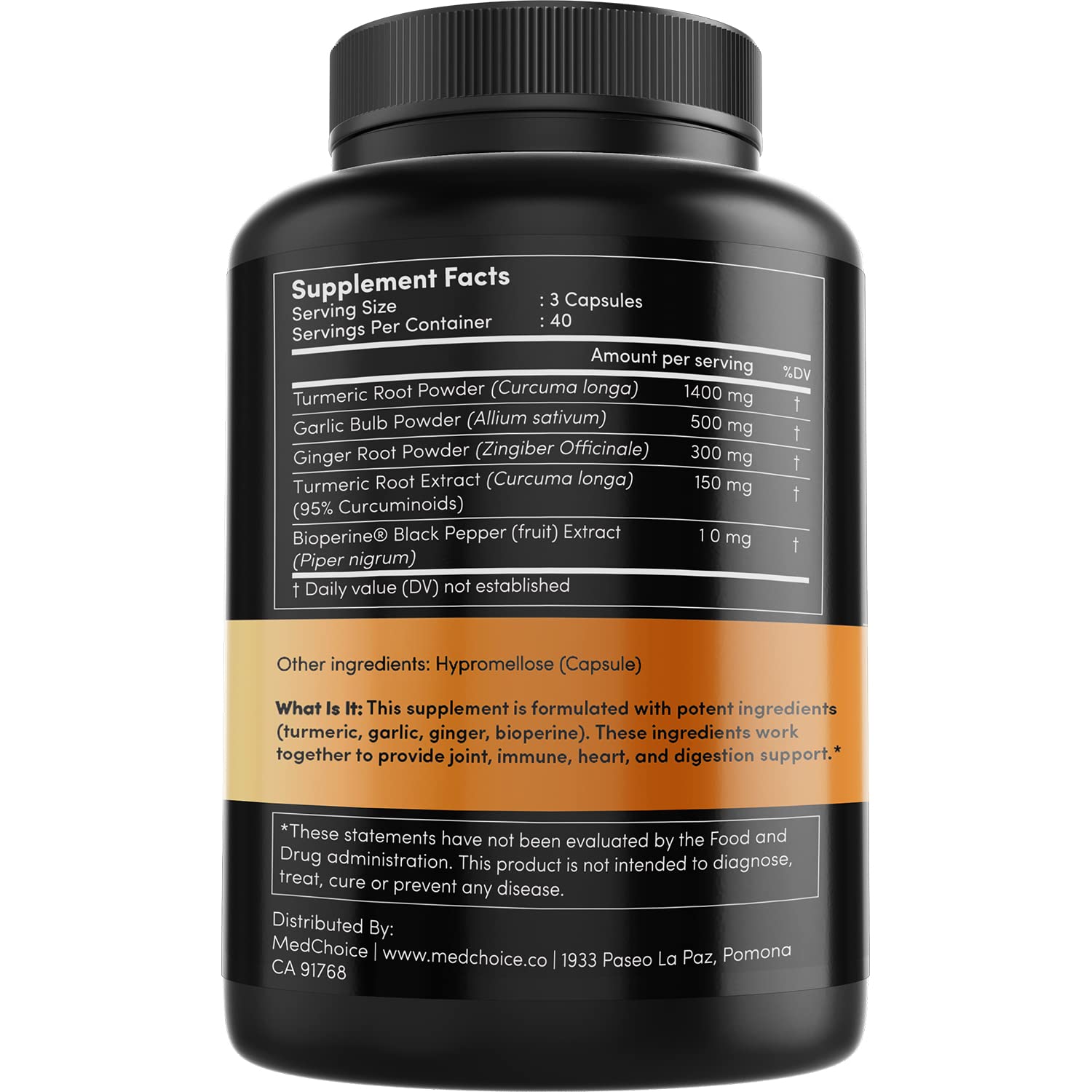 4-in-1 Supplement with Turmeric, Garlic, Ginger Root, and Black Pepper - 120 Capsules MEDCHOICE Au supplements
