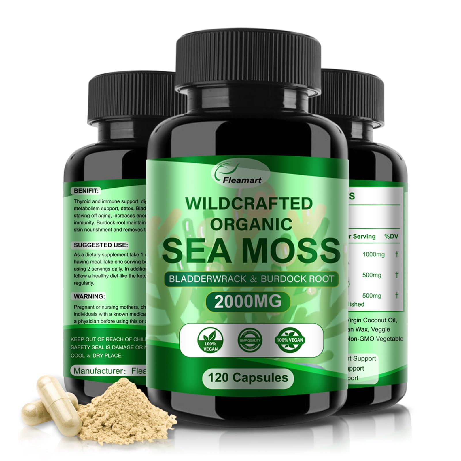Fleamart Irish Sea Moss Capsules 120ct Raw Organic Sea Moss Wildcrafted Bladderwrack Fleamart Au supplements