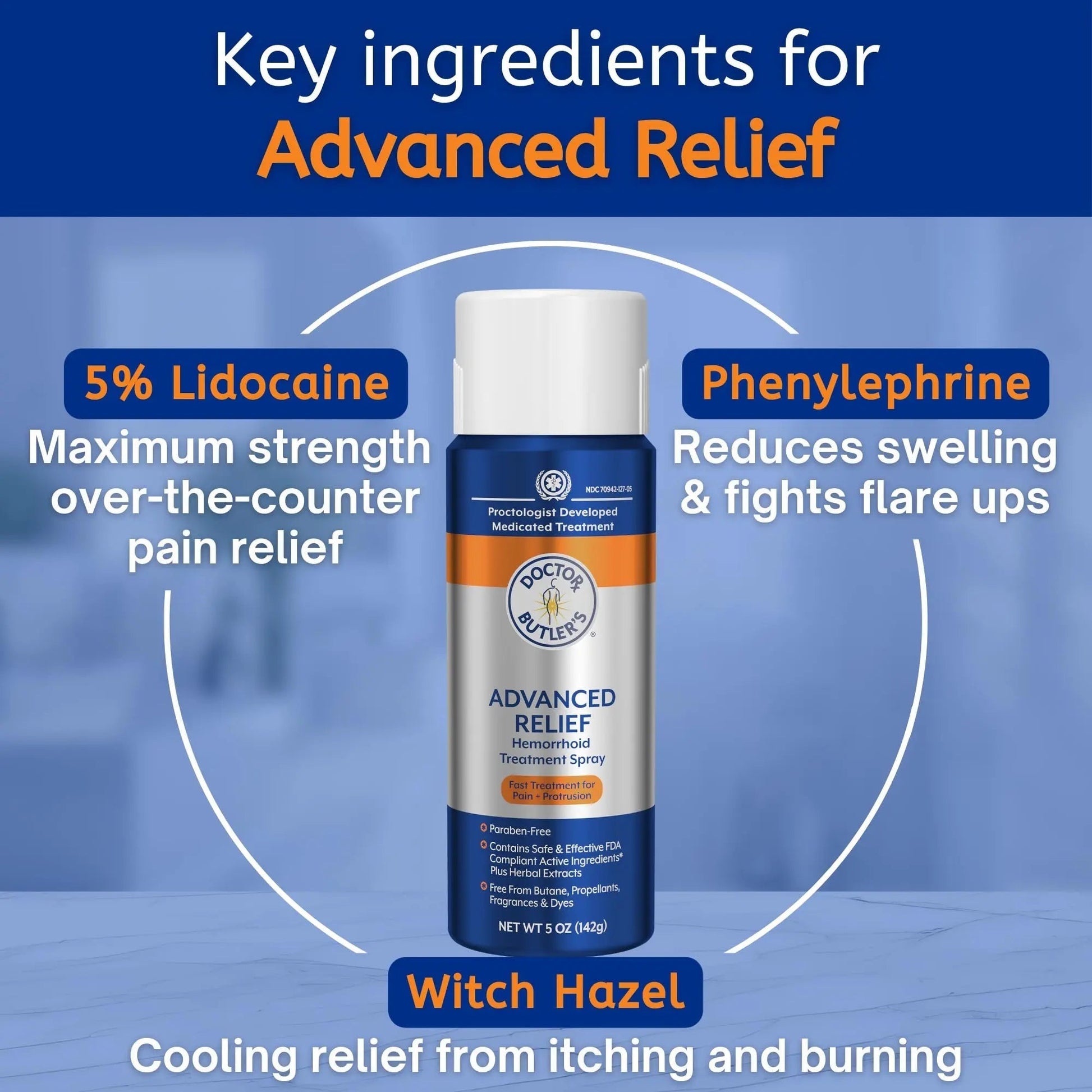 Doctor Butler's Advanced Relief Hemorrhoid Spray – Advanced Relief Hemorrhoid Treatment Spray with Witch Hazel to Help with Sensitive Skin, Itch Relief, and Swelling Relief* (5oz) Doctor Butler's Au supplements
