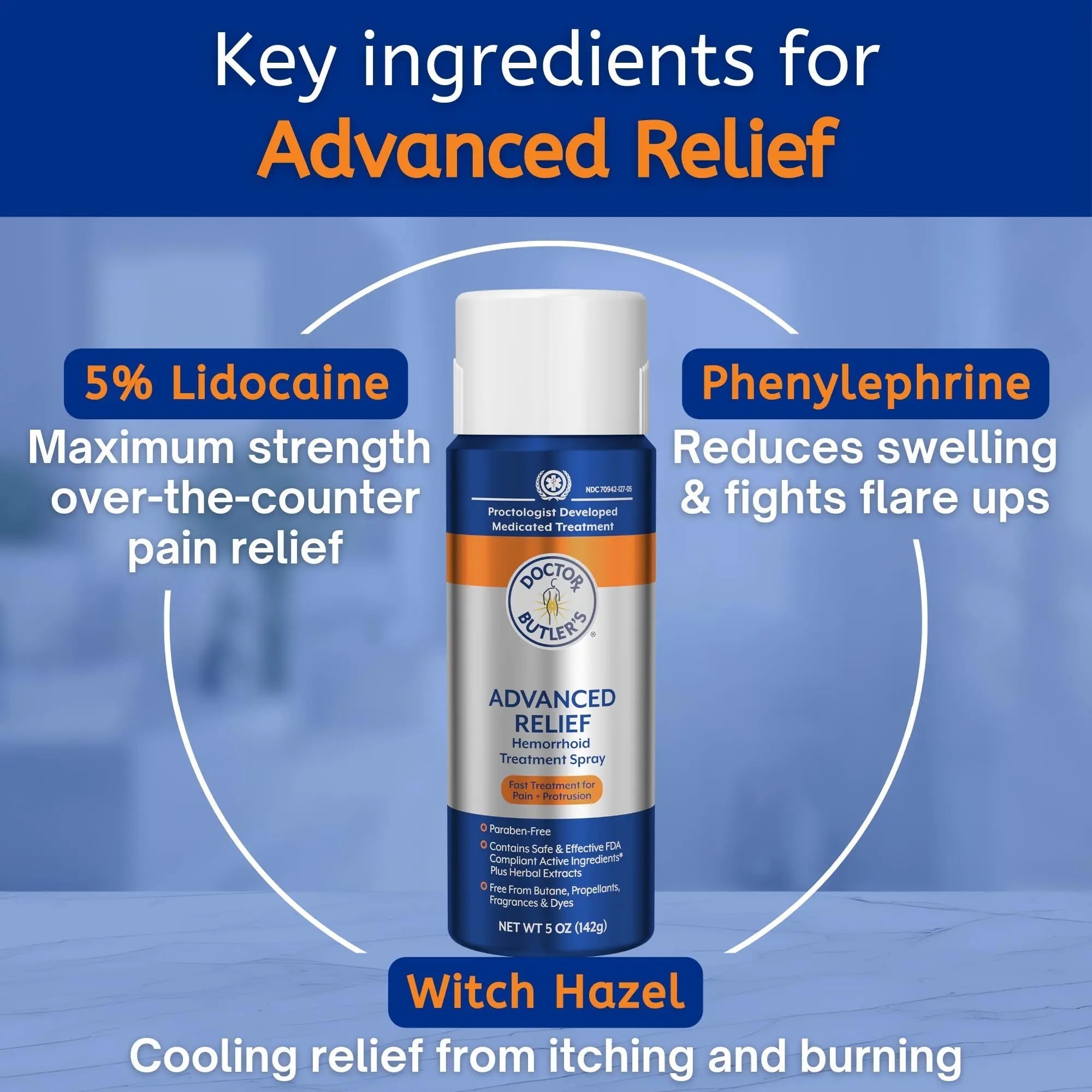 Doctor Butler's Advanced Relief Hemorrhoid Spray – Advanced Relief Hemorrhoid Treatment Spray with Witch Hazel to Help with Sensitive Skin, Itch Relief, and Swelling Relief* (5oz) Doctor Butler's Au supplements