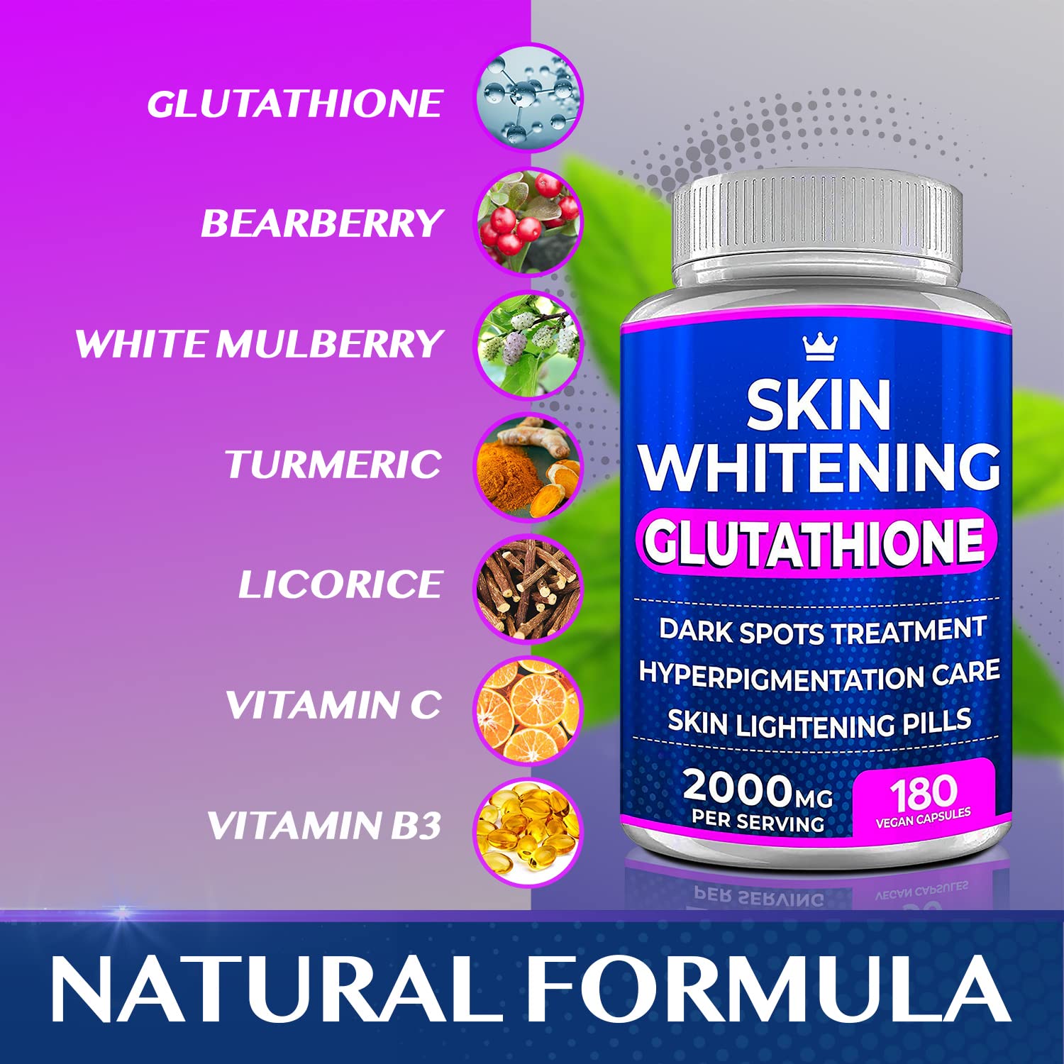 Glutathione Whitening Pills - 180 Capsules 2000mg Glutathione - Effective Skin Lightening NORTHERN CROWN COSMETICS Au supplements