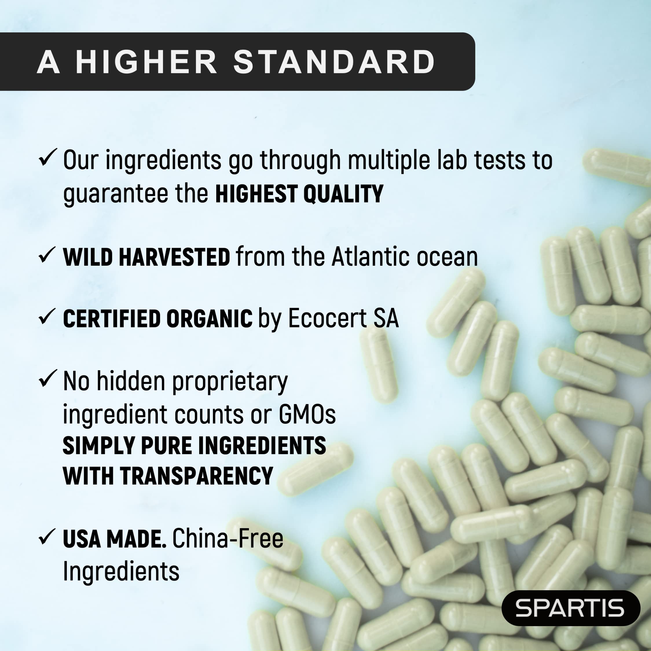 SPARTIS Certified Organic Sea Moss Capsules 2250mg Wildcrafted Irish Sea Moss Burdock Root Bladderwrack Supplement Raw Seamoss Pills & Powder (Pack of 1 at 180-Caps) SPARTIS Au supplements