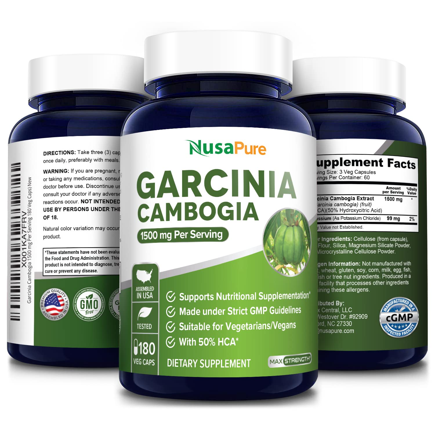Garcinia Cambogia 180 Veggie Caps 1500mg (Vegetarian, Natural, Non-GMO & Gluten Free) NusaPure Au supplements