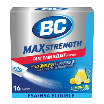 BC Max Strength Headache Relief Powder, Triple-Action Formula with Acetaminophen, Aspirin & Caffeine Eases Aches & Pains, Lemonade Flavor, 16 Count BC Au supplements