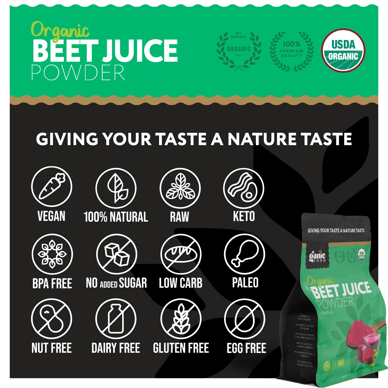 Ganic Food Organic Beet Root Juice Powder, 16 Ounces Ganic Food Au supplements