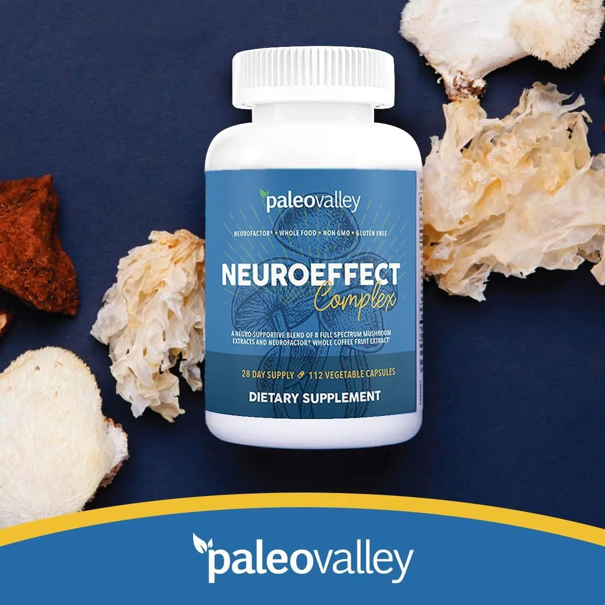Paleovalley NeuroEffect - Neuro Mushroom Coffee Nutritional Supplement for Focus, Memory, and Energy Support - 28-Day Supply - 8 Full Spectrum Mushroom and Whole Coffee Fruit Extracts Paleovalley Au supplements